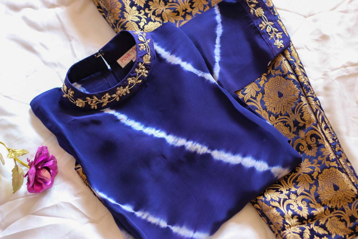 Blue Tie Dye Top with Banarasi Pants