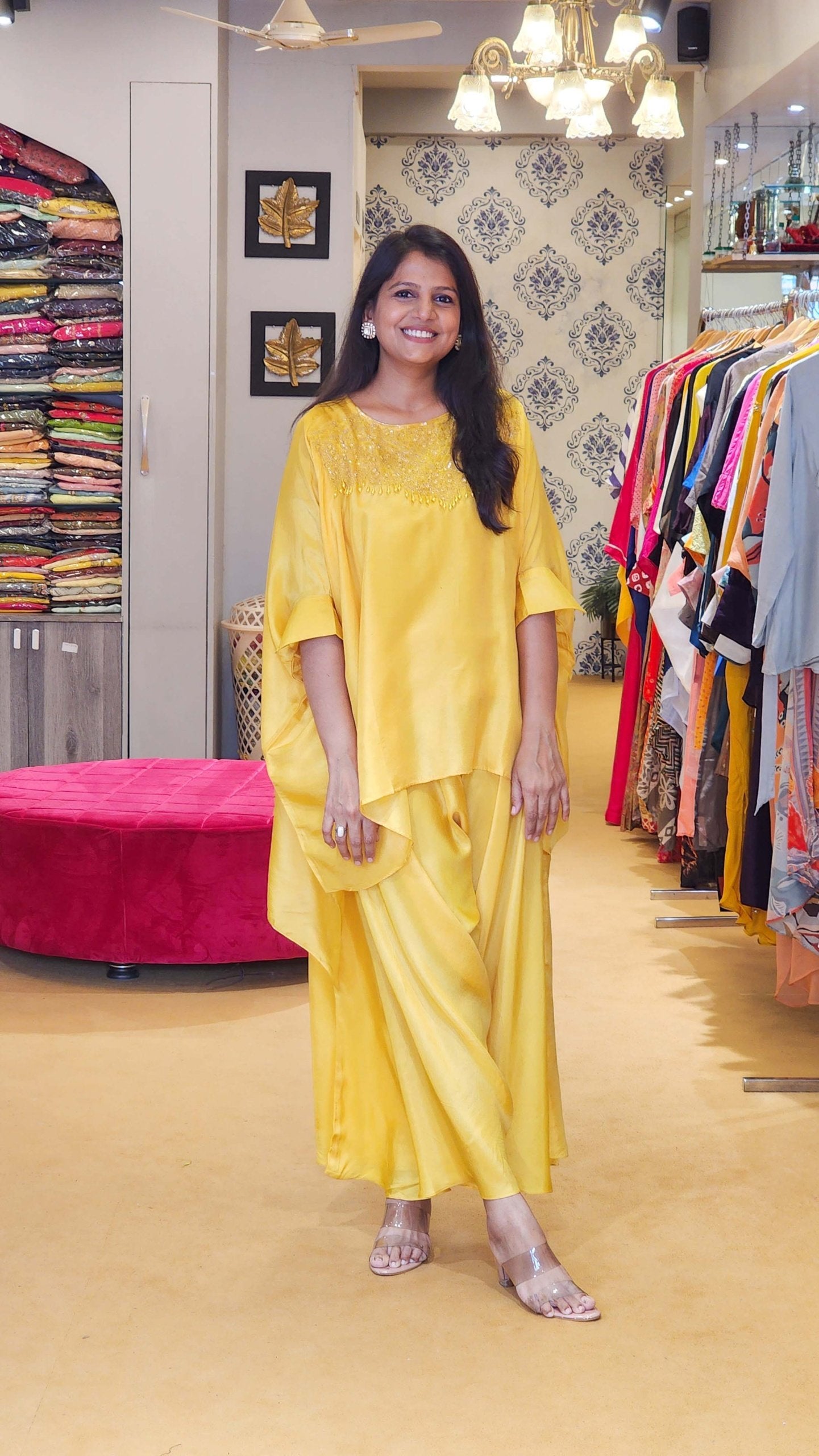 Yellow Heavily Embellished Neck and Harem Palazzo