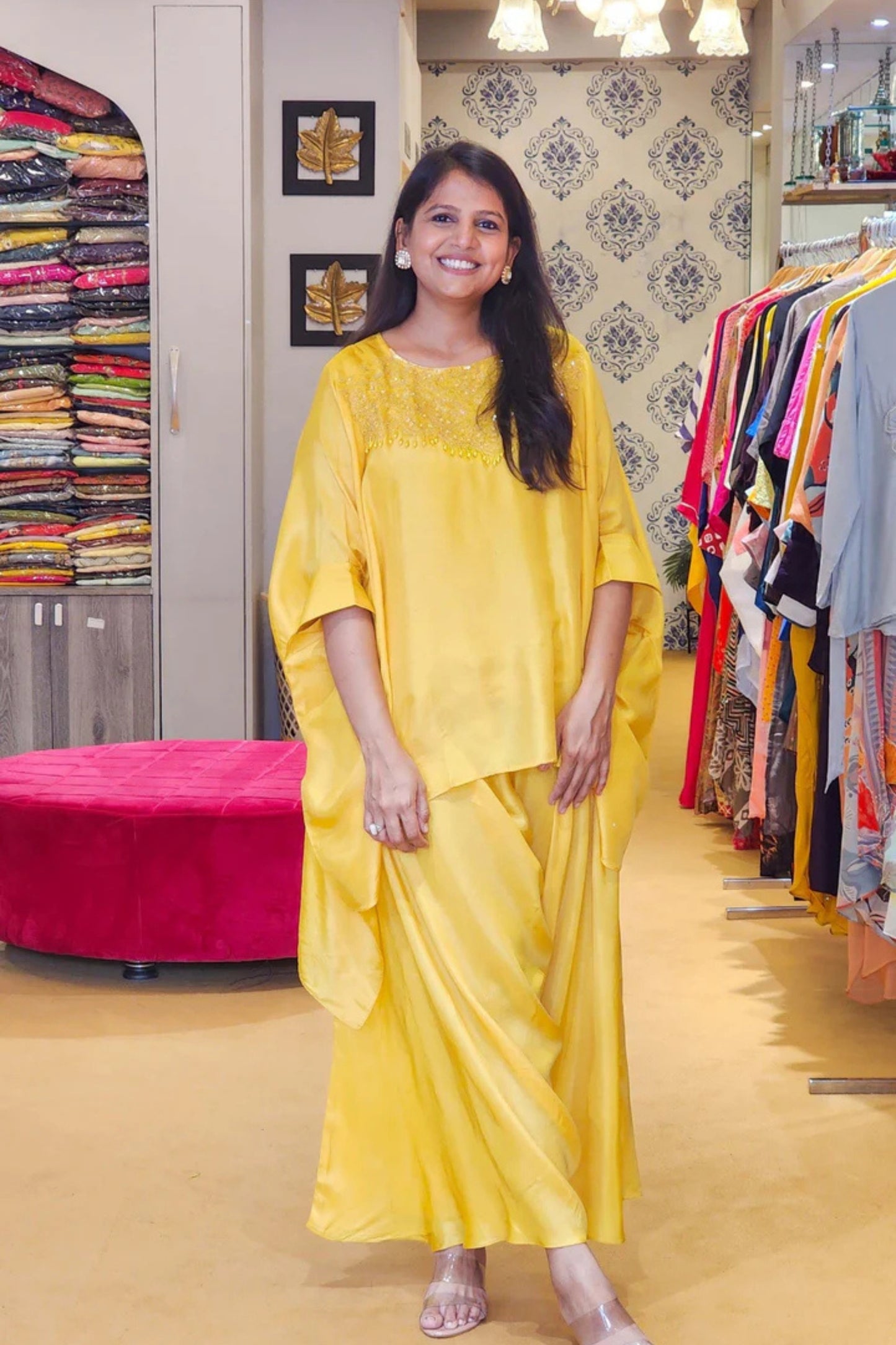 Yellow Heavily Embellished Neck and Harem Palazzo