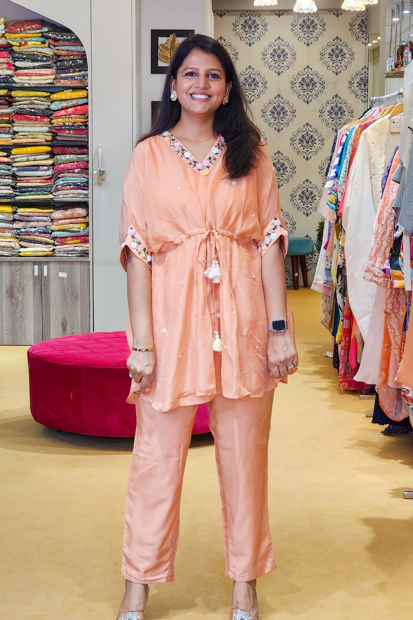 Tangerine Embroidery Kaftan Co ord Set