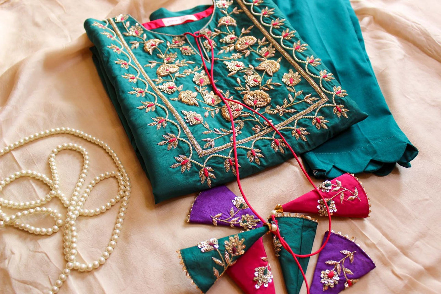 Vibrant Green Zardosi kaftan