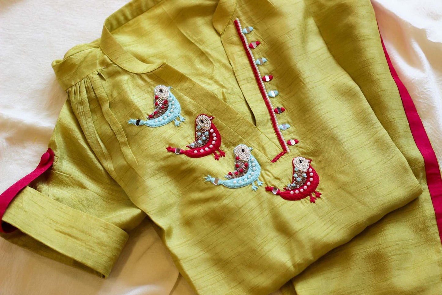 Pear Green Bird Detailing Co Ord Set