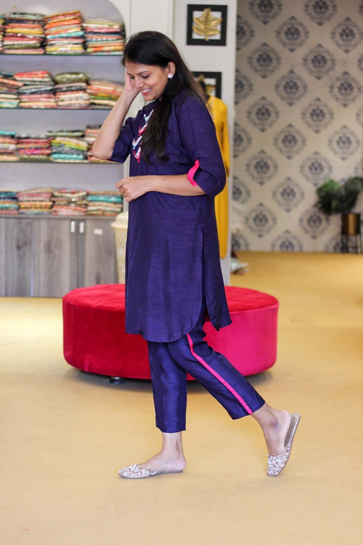 Royal Blue Bird Detailing Co Ord Set