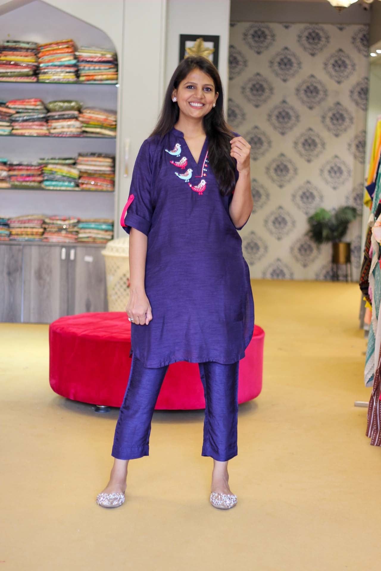 Royal Blue Bird Detailing Co Ord Set