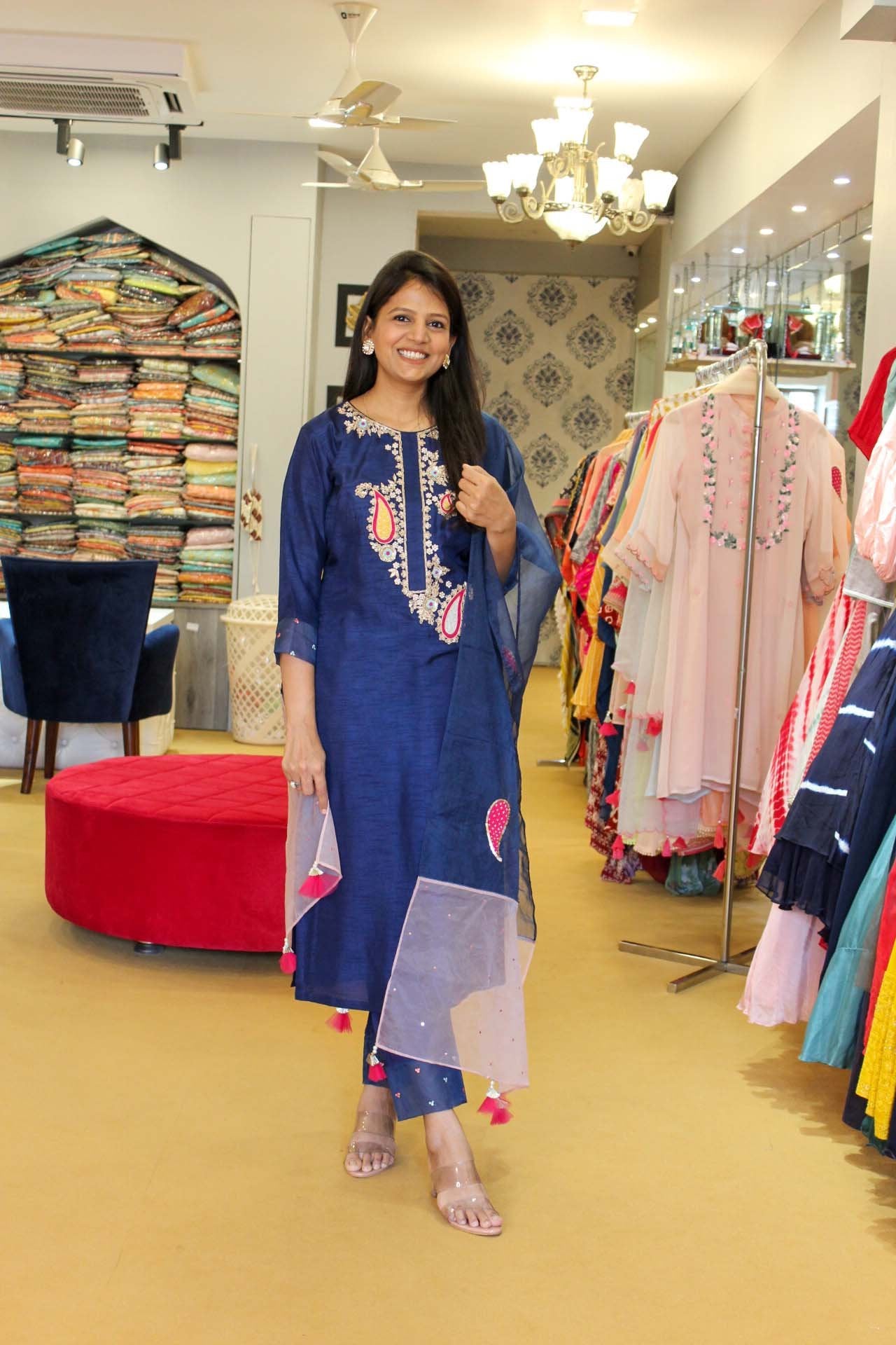 Persian Blue Zardosi Handcrafted Kurta Set.