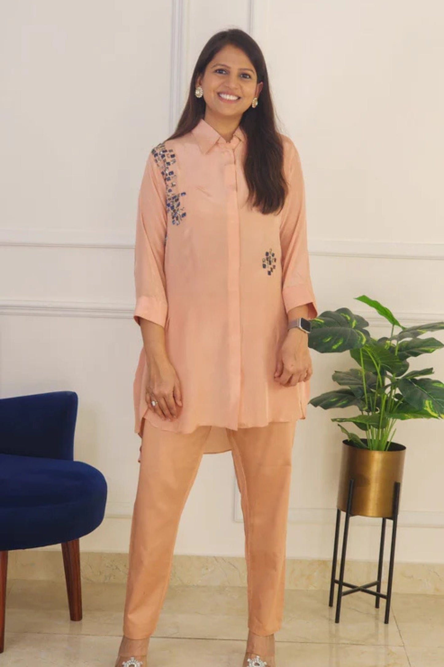 Peach Antique Handwork Co Ord Set