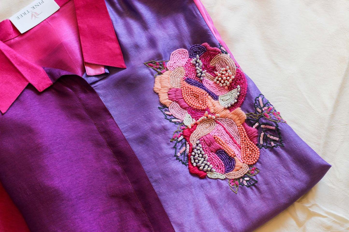 Pink Multi Ombré Top With Hand Work Detail Comes With Trousers