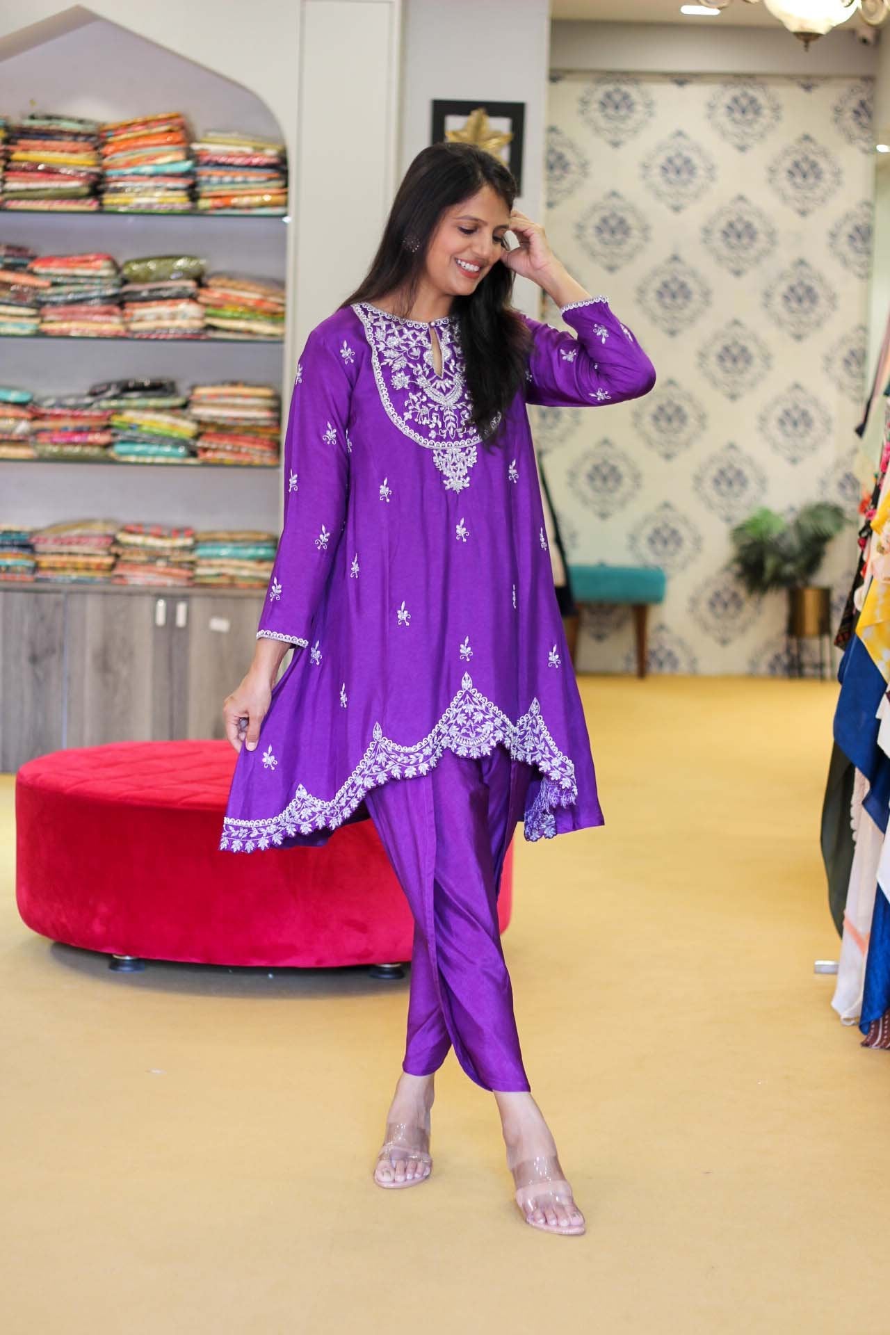 Purple Heavy Zardosi Dhoti Set