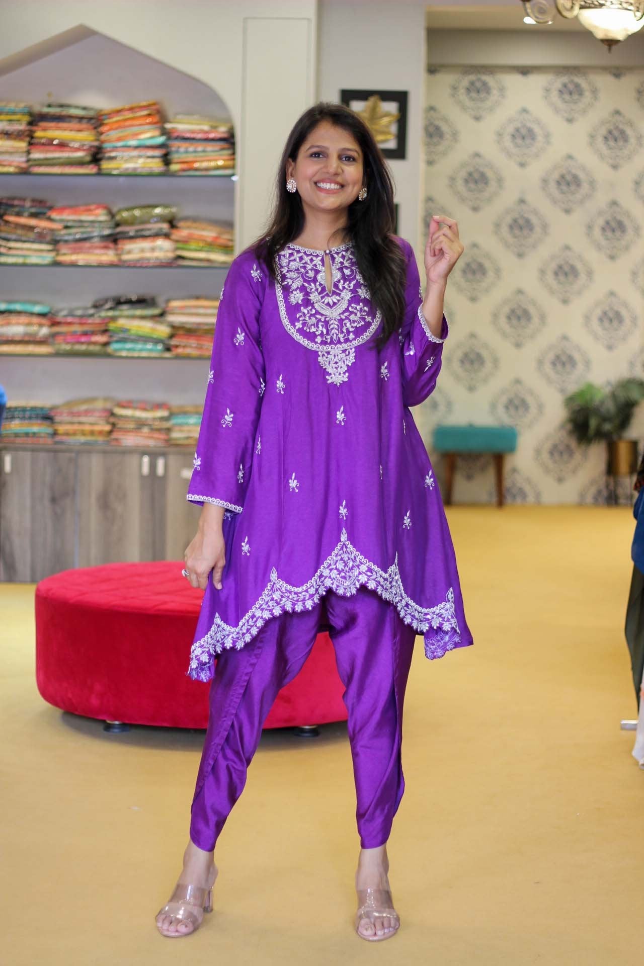 Purple Heavy Zardosi Dhoti Set