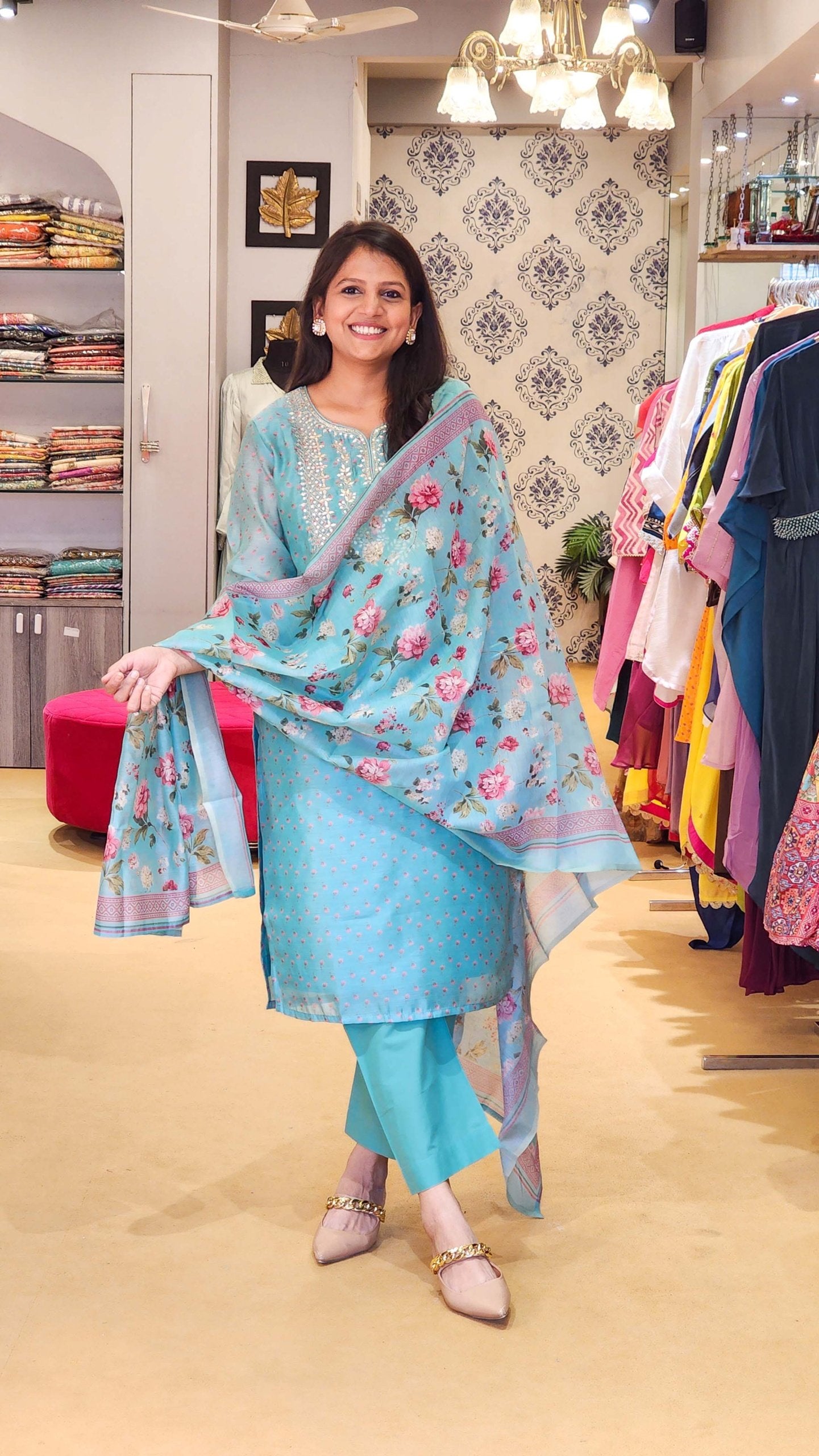 SHALIMAR ~ Firozi Chanderi Suit Set