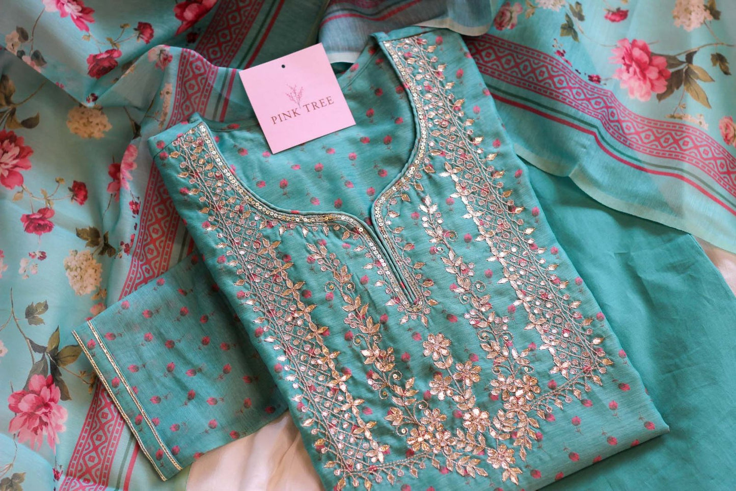 SHALIMAR ~ Firozi Chanderi Suit Set