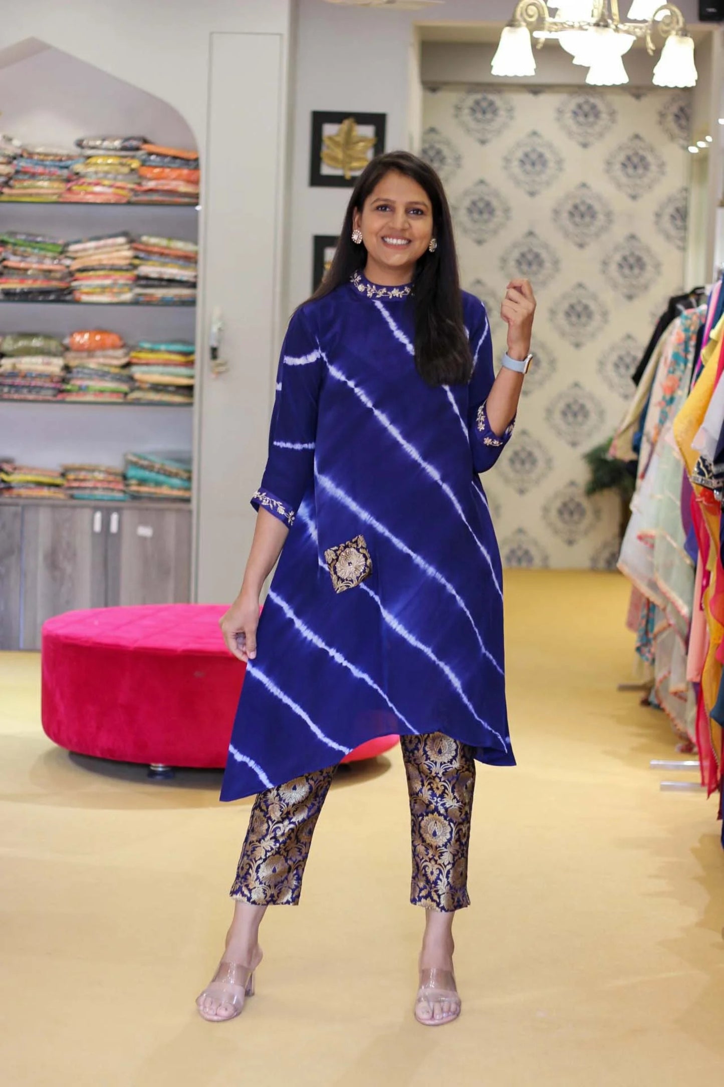 Blue Tie Dye Top with Banarasi Pants