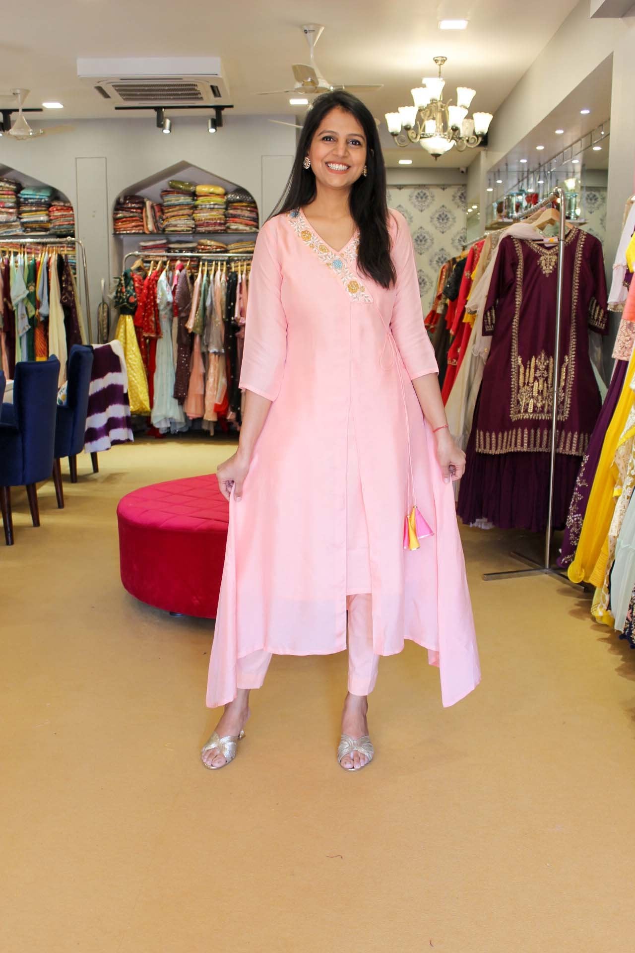 Salmon Angrakha Patterned Dress