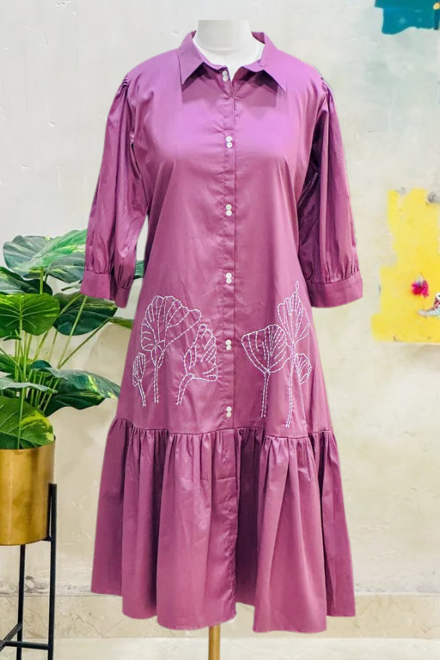 Mauve Tulip Embroidery Tunic