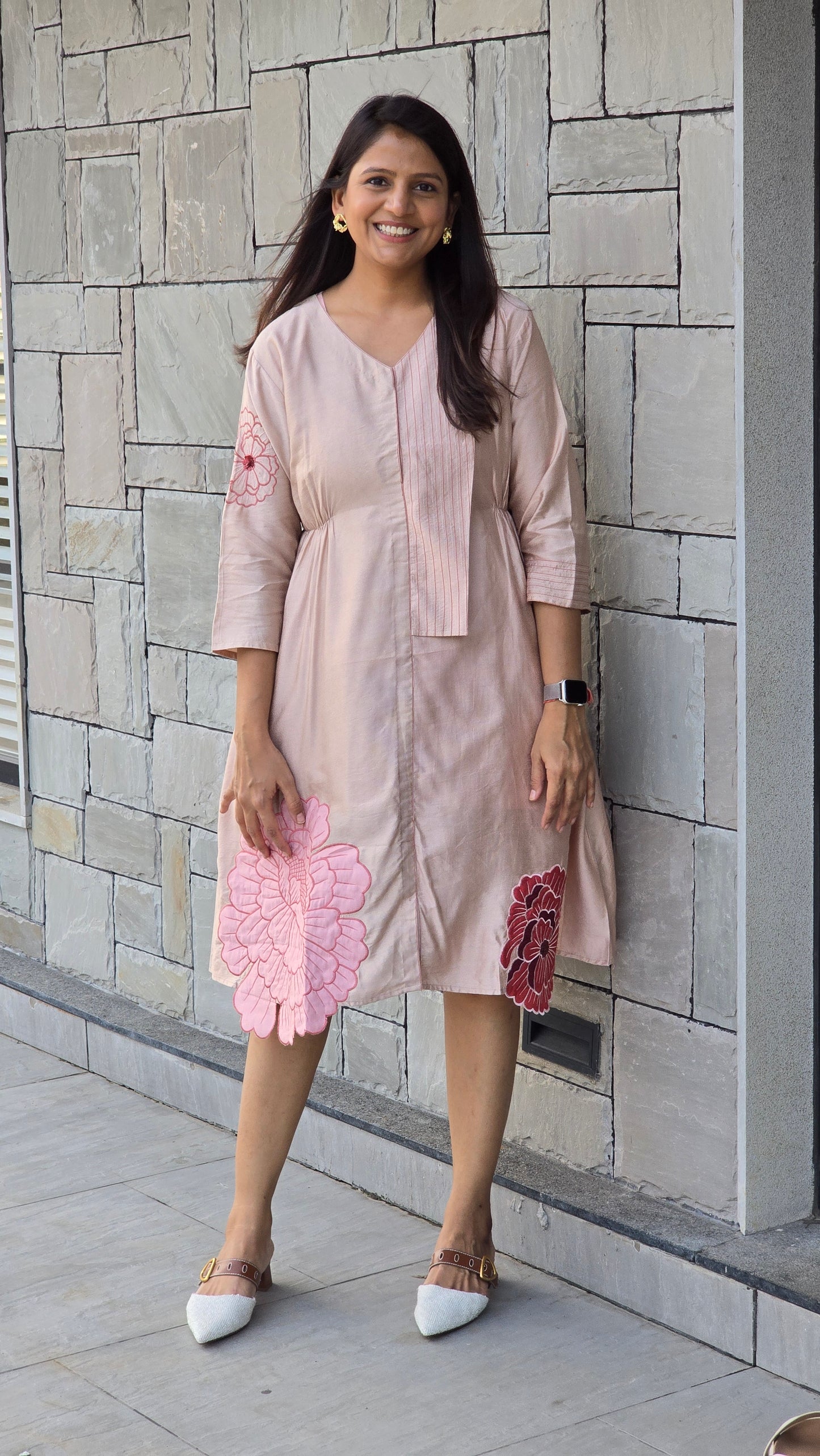 Beige Flower Applique Tunic