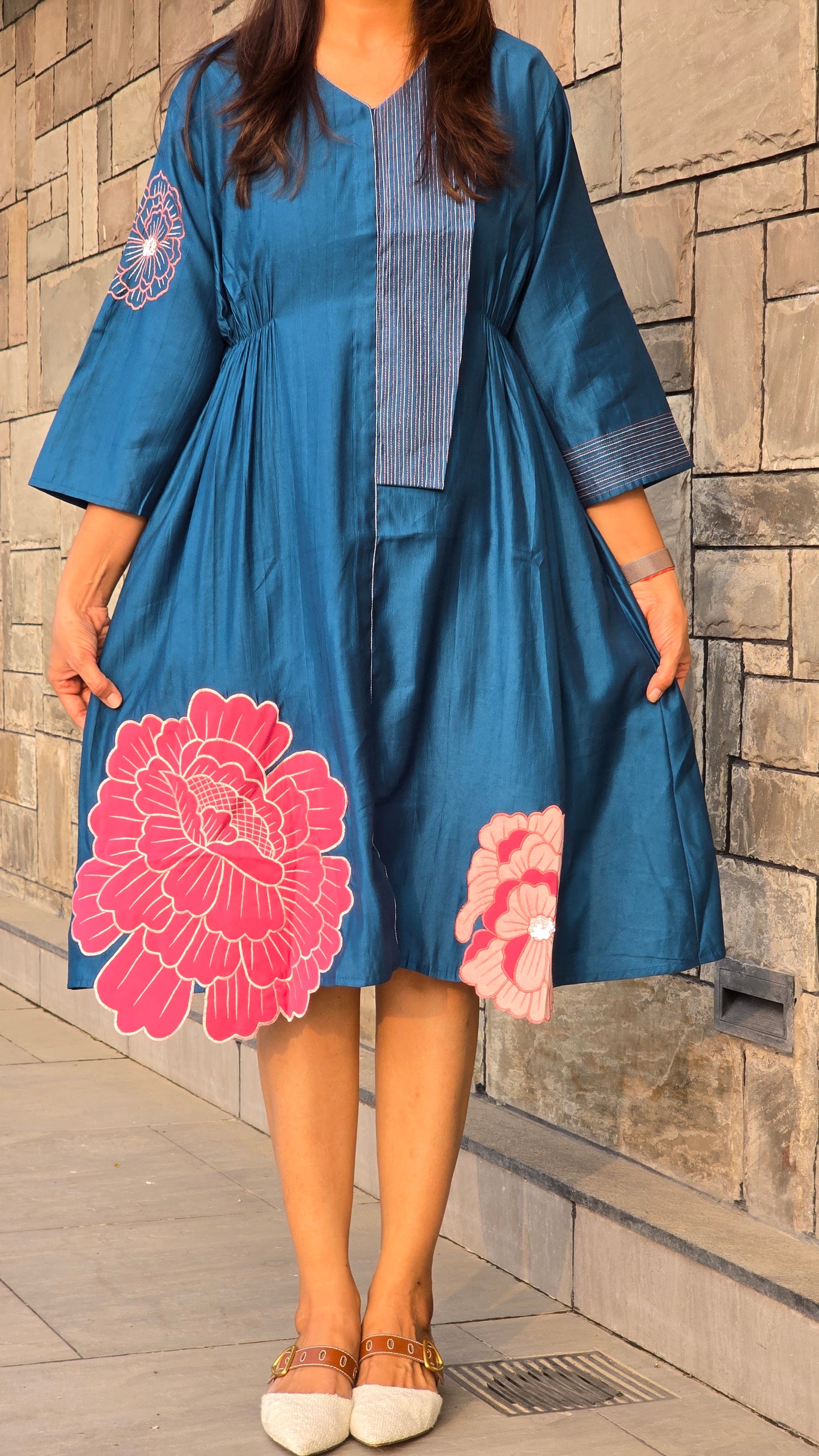 Teal Flower Applique Tunic