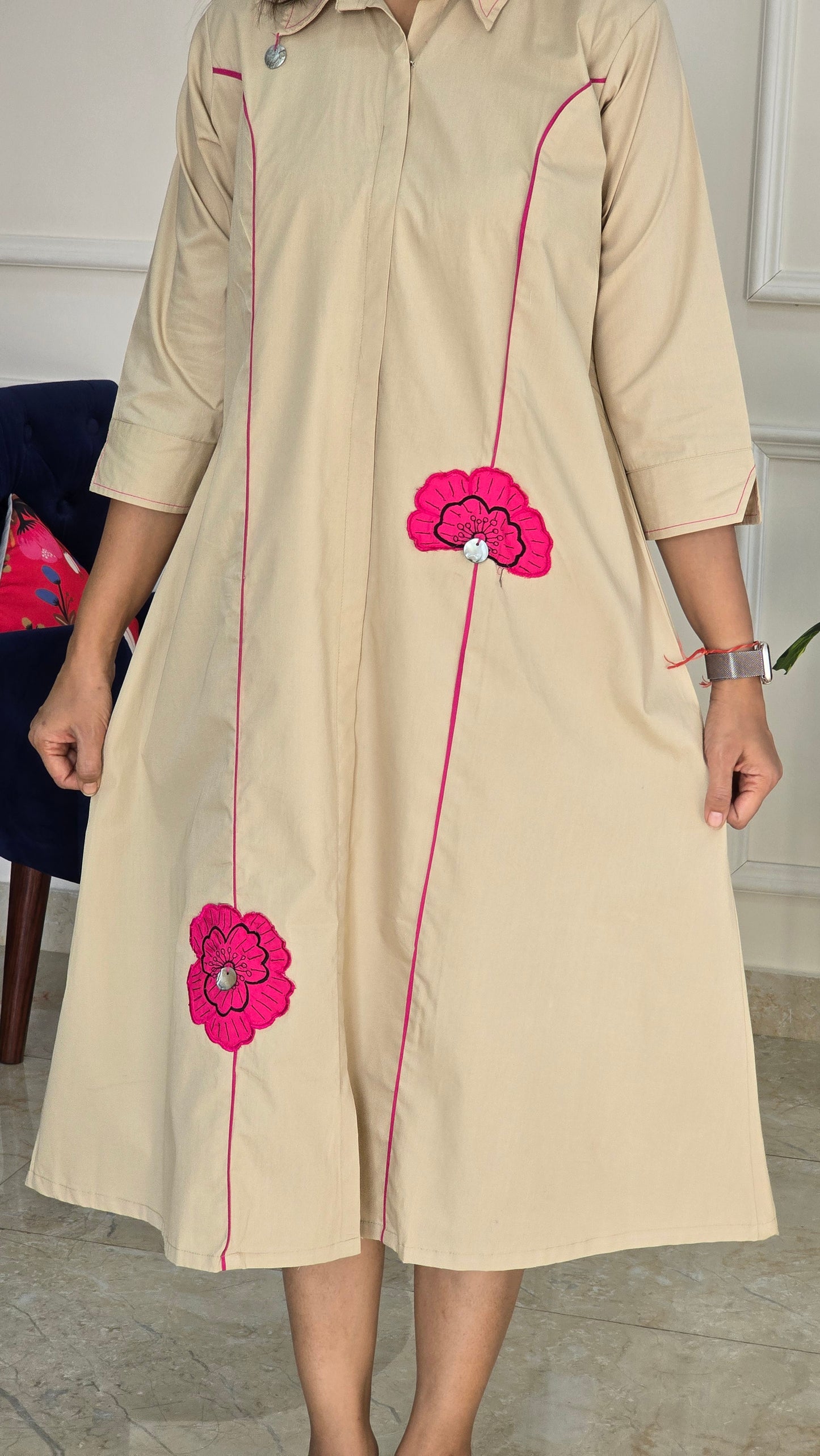Beige Tunic With Pink Embellishments