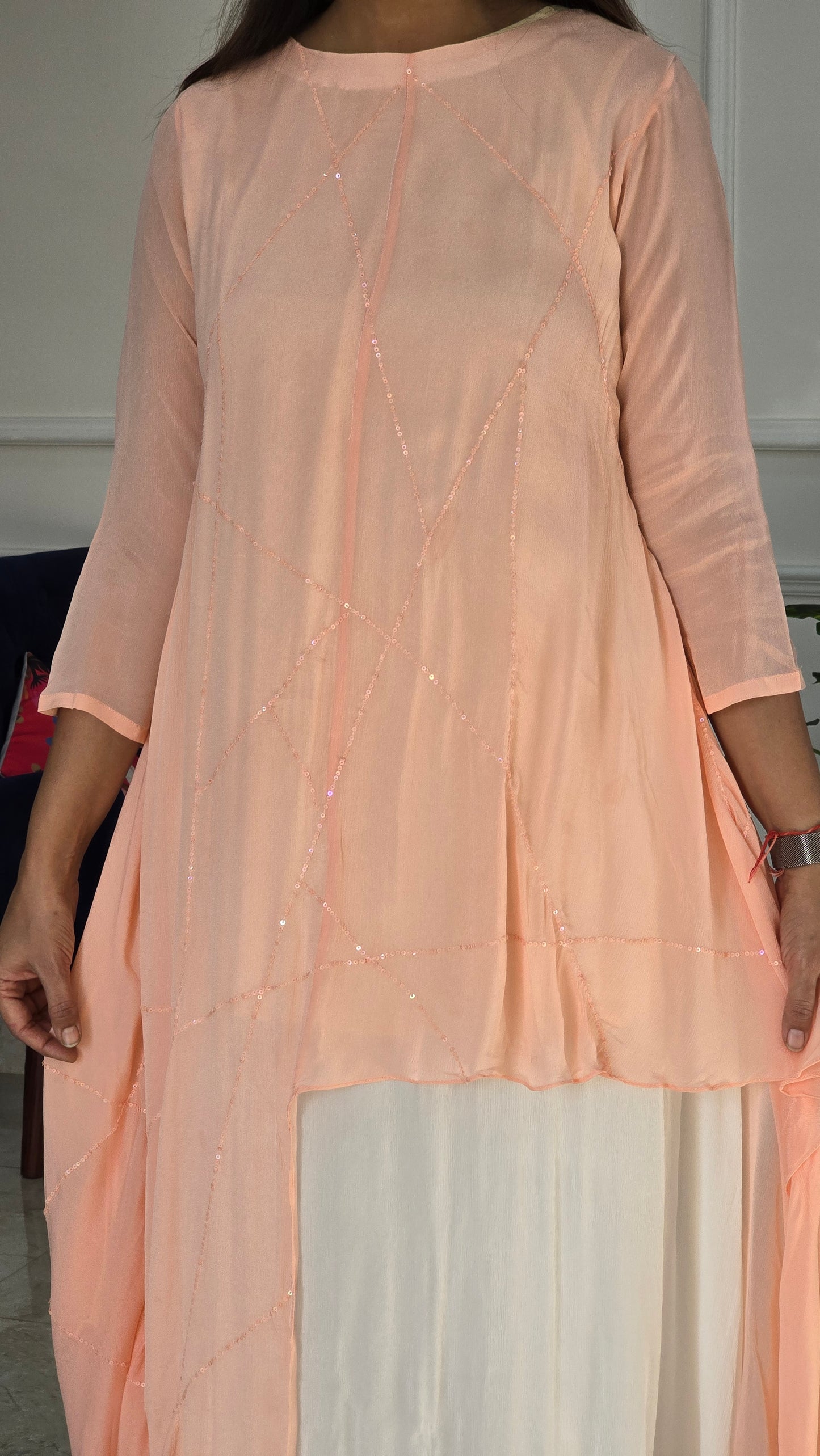 Peach Asymmetrical Kurta Set