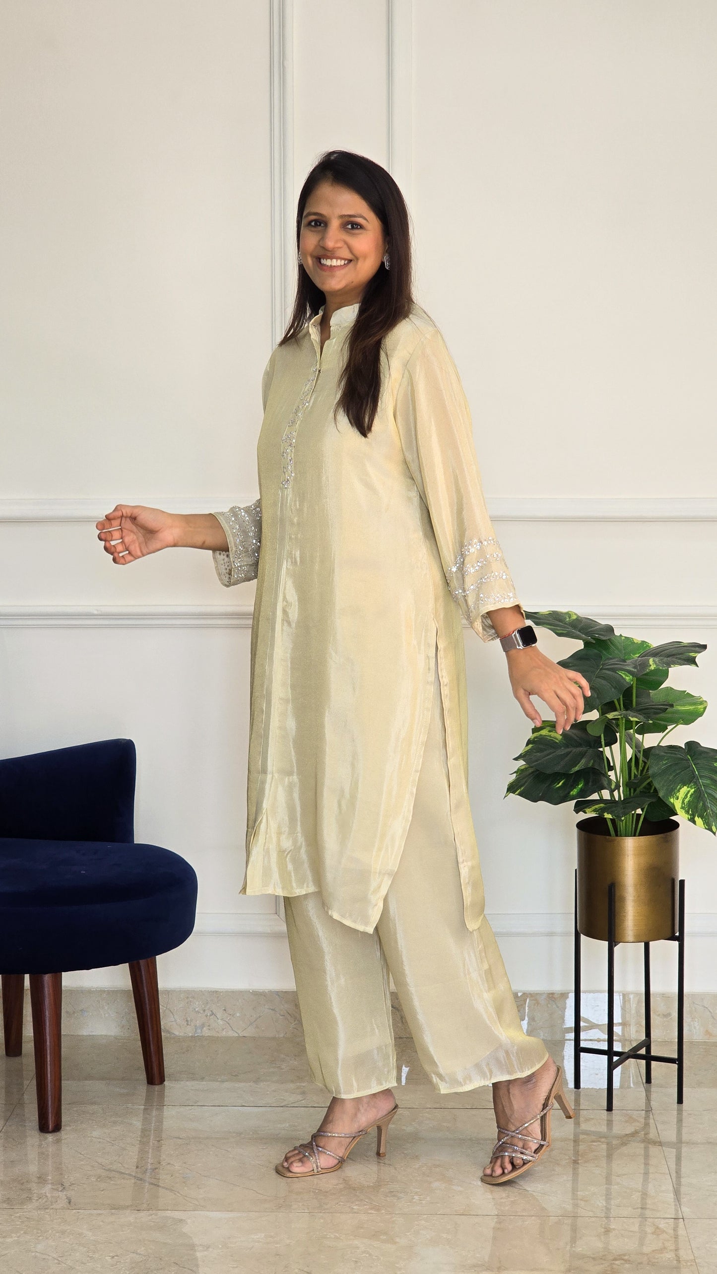 Beige Sitara Tissue Suit - View 6 - PinkTree by Shrutika