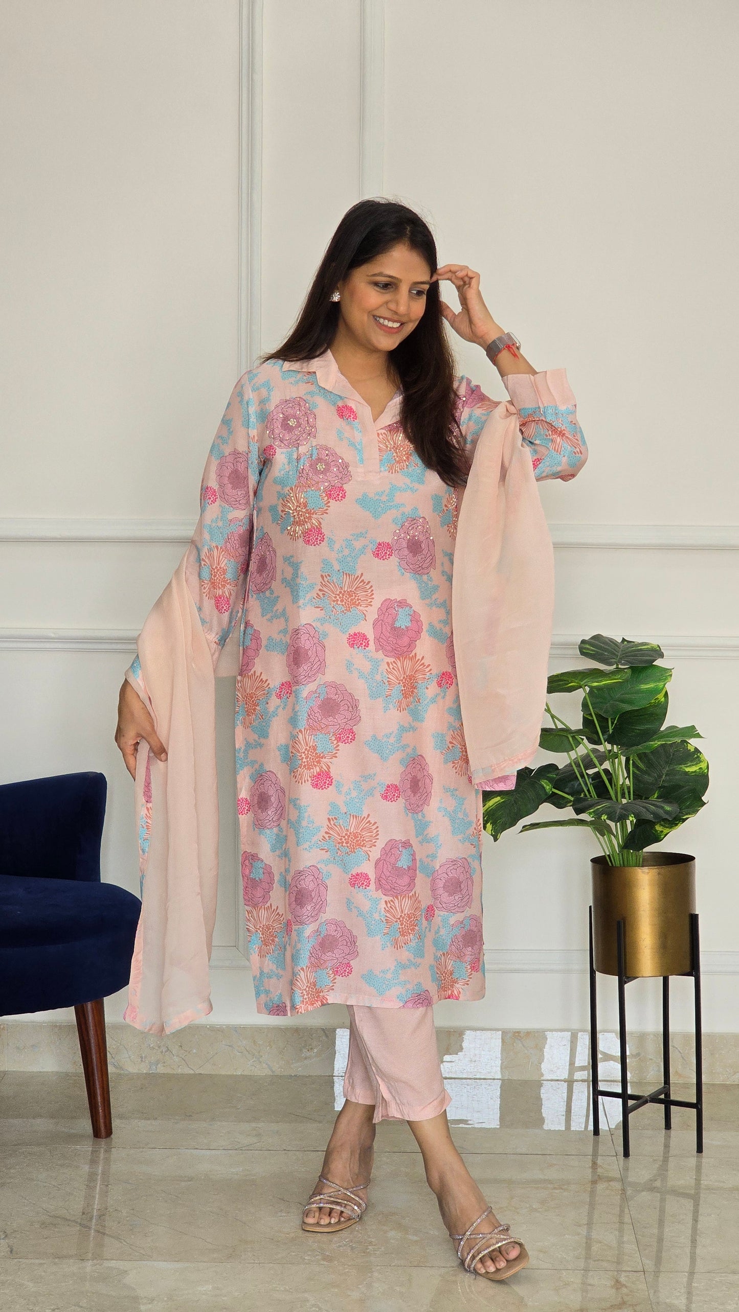 Floral Muslin Kurta Set