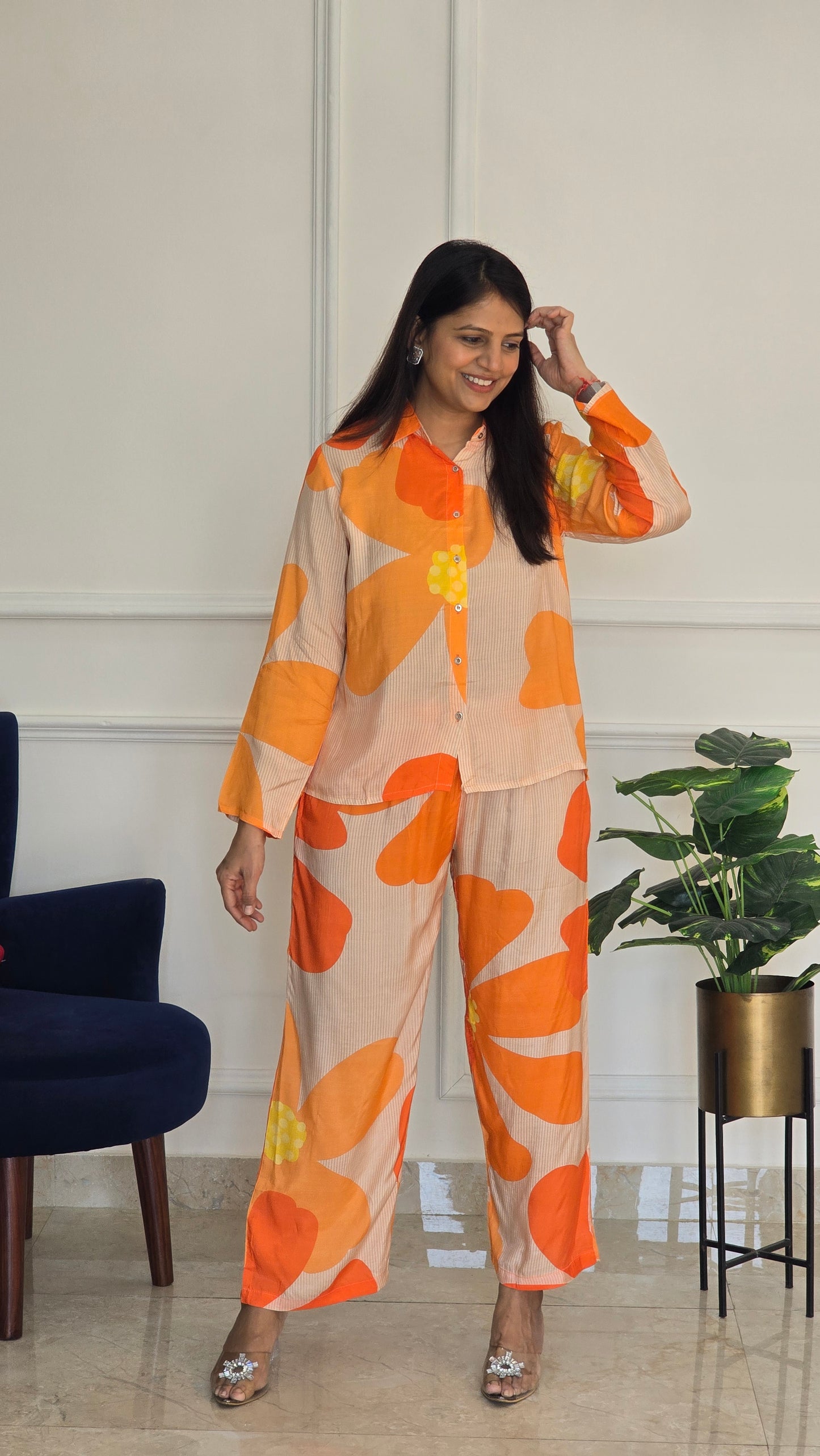 Orange Floral Muslin Co ord