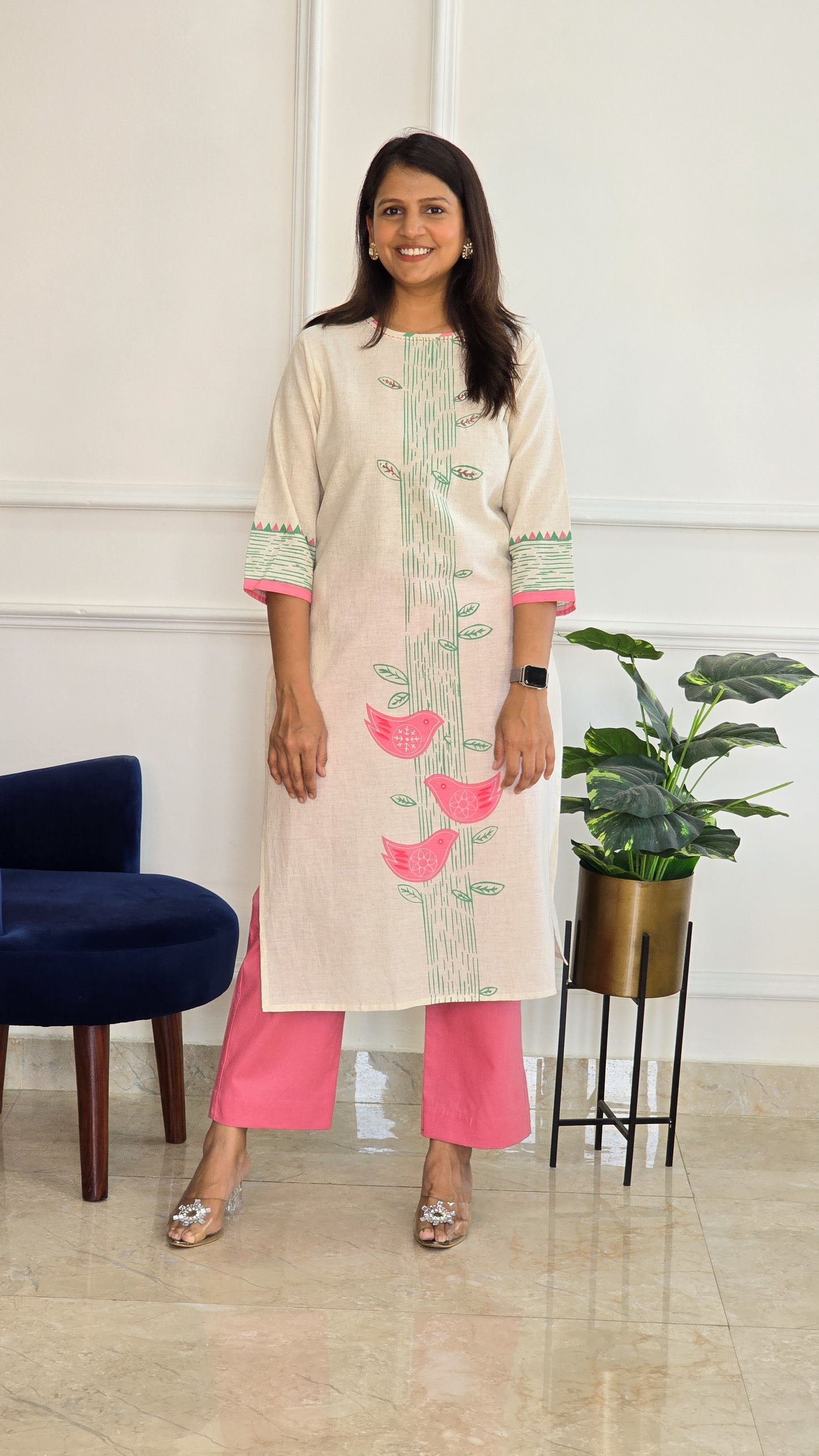 Peach Handloom Kurta Set