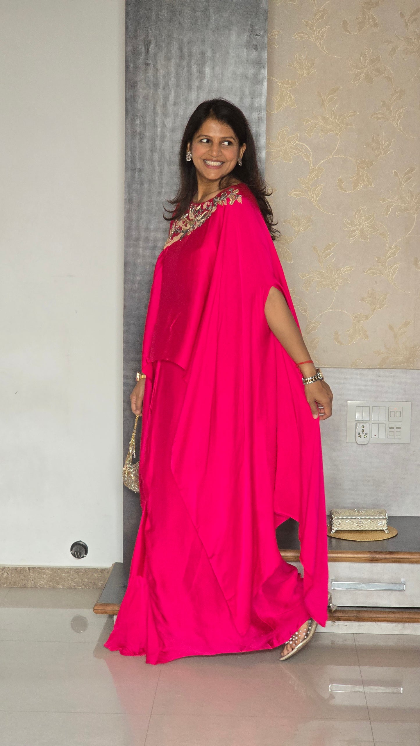 Pink Sitara Cape With Skirt Set