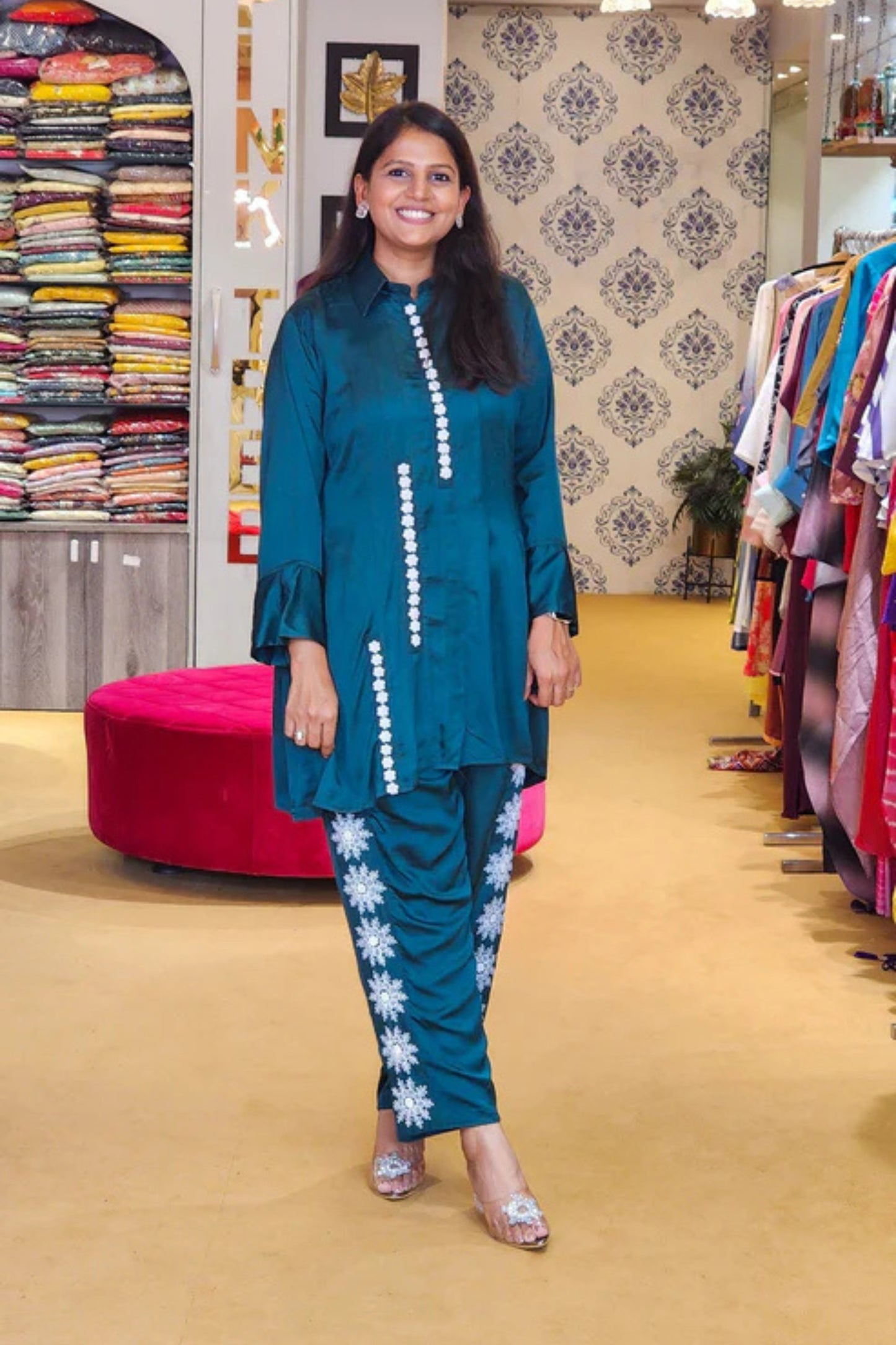 Teal Green Co Ord Set with Embroidery