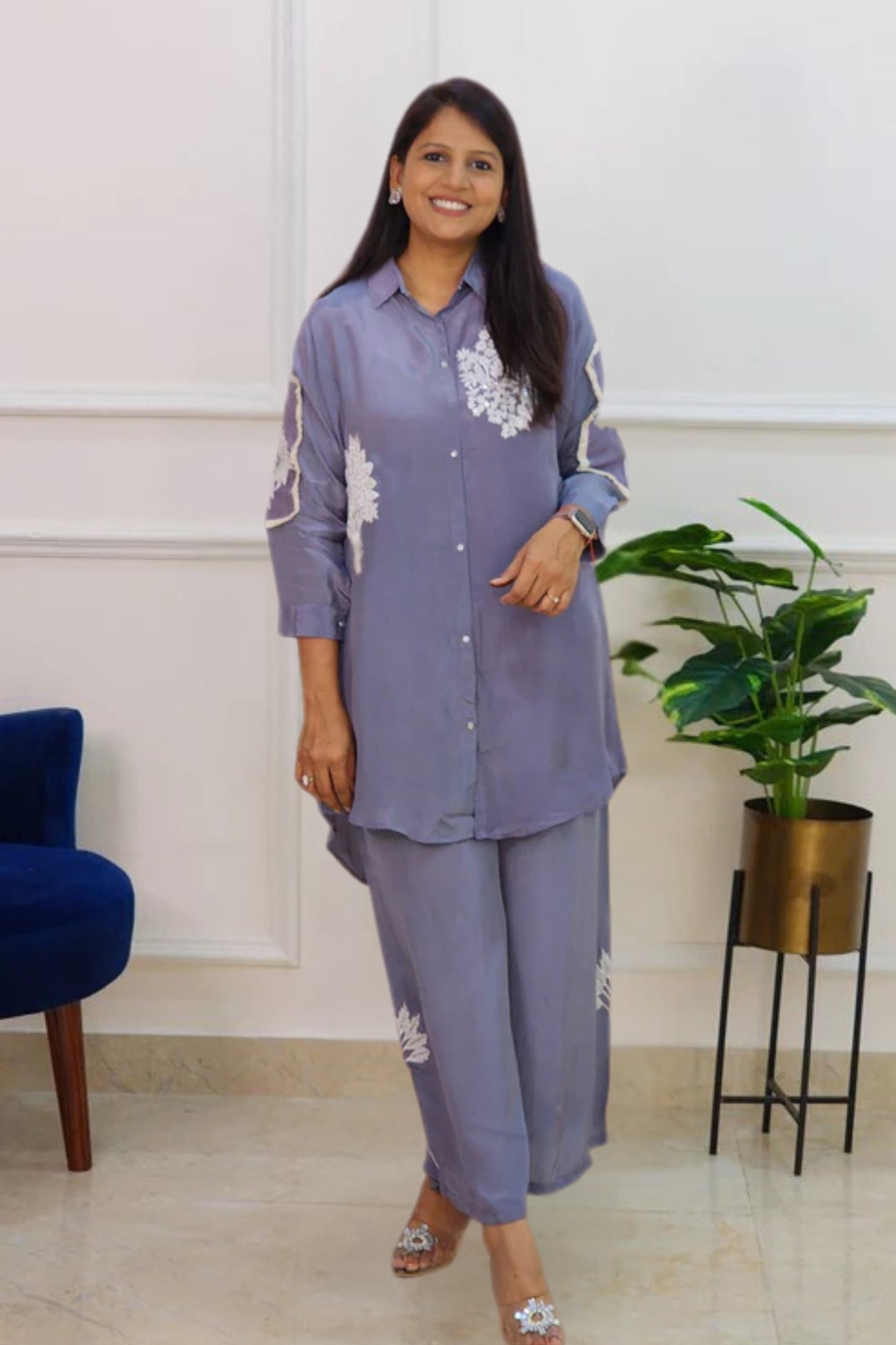 Silver Grey Embroidered Set