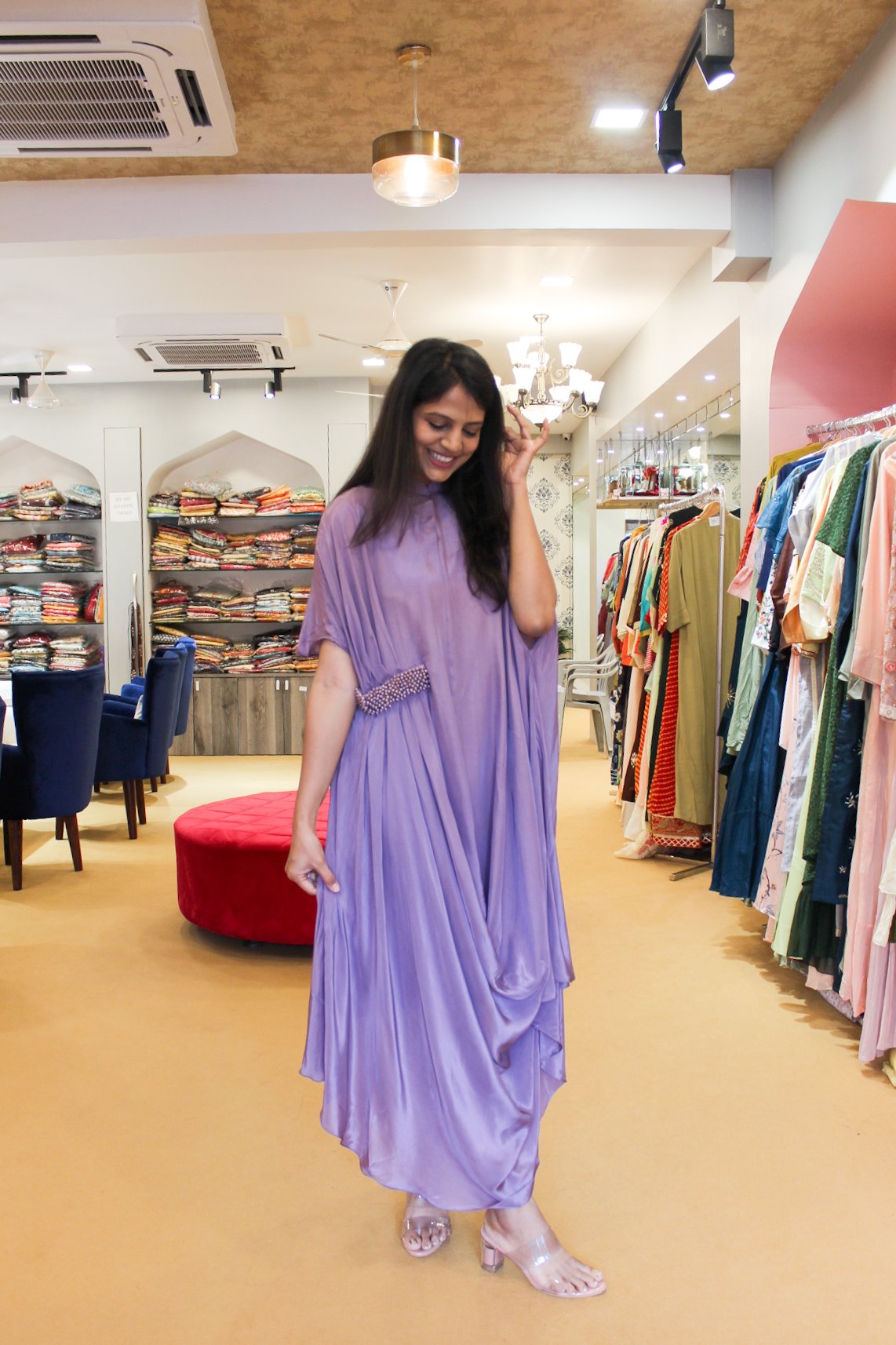Lilac Free Fit Kaftan Drape Dress