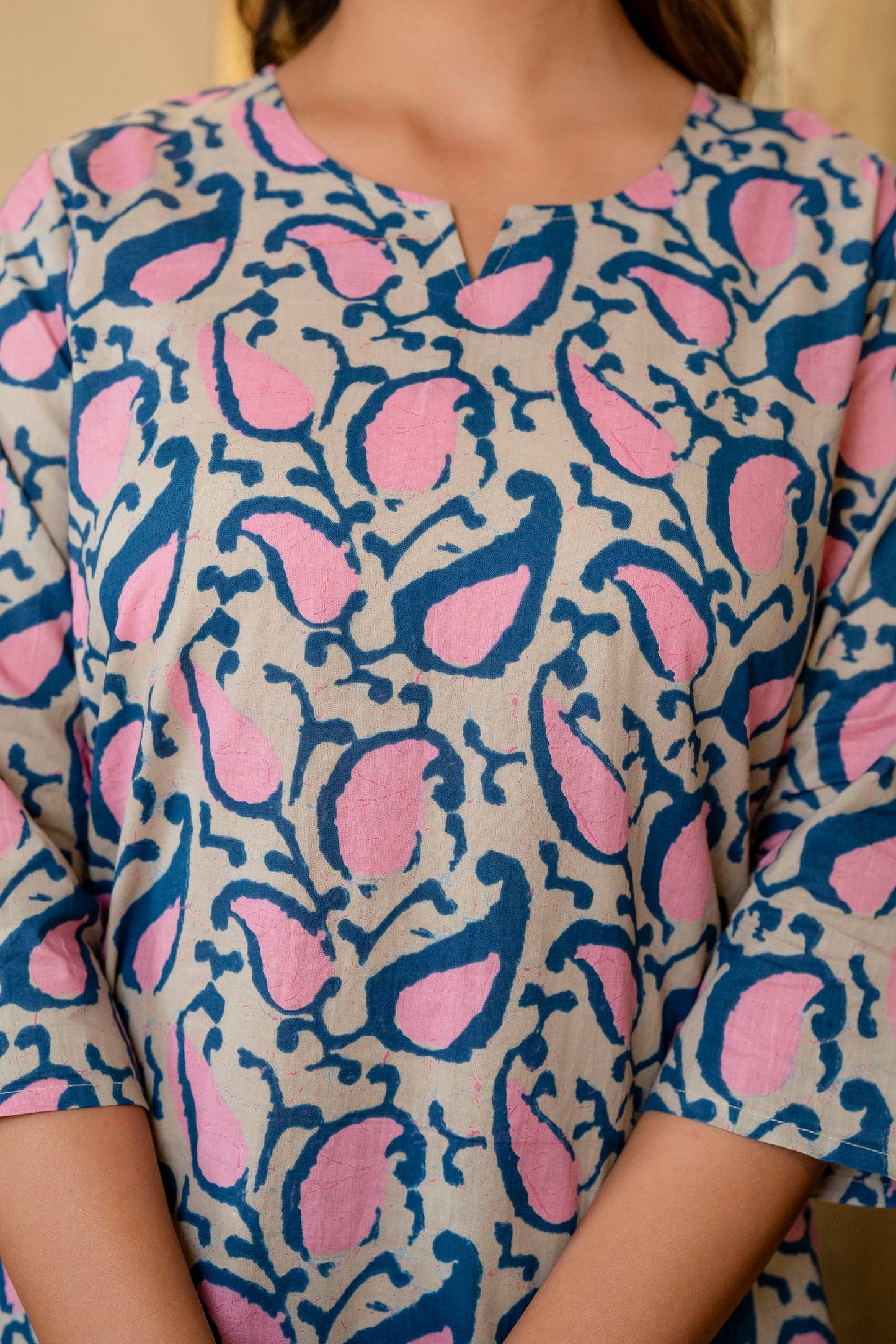 Blue Pink Printed Cotton Lounge Wear