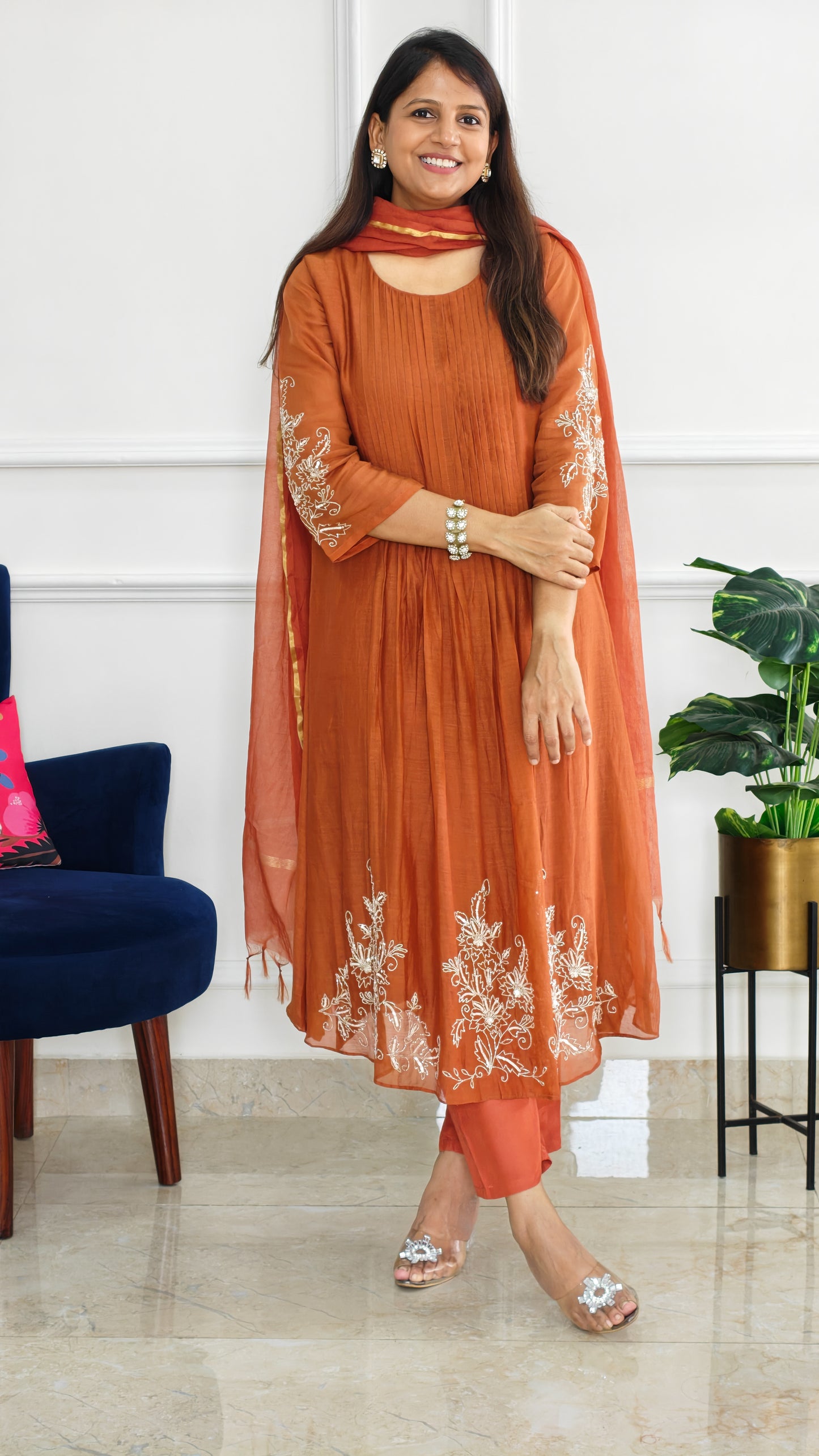 Rust Mul Chanderi Suit Set