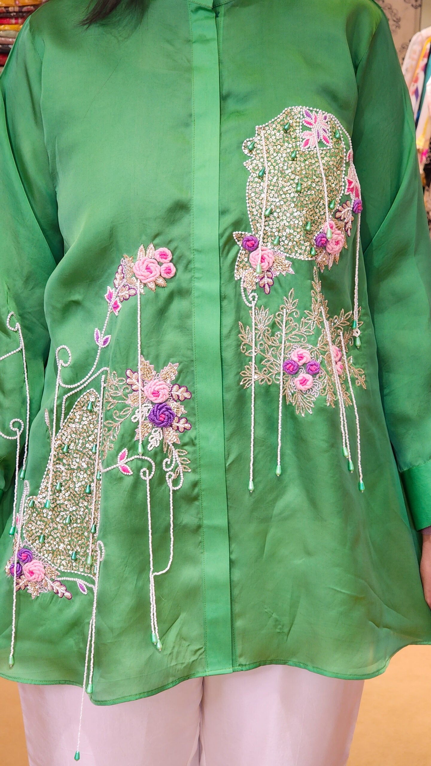 Jade Green Heavily Embellished Shirt & Pants Set