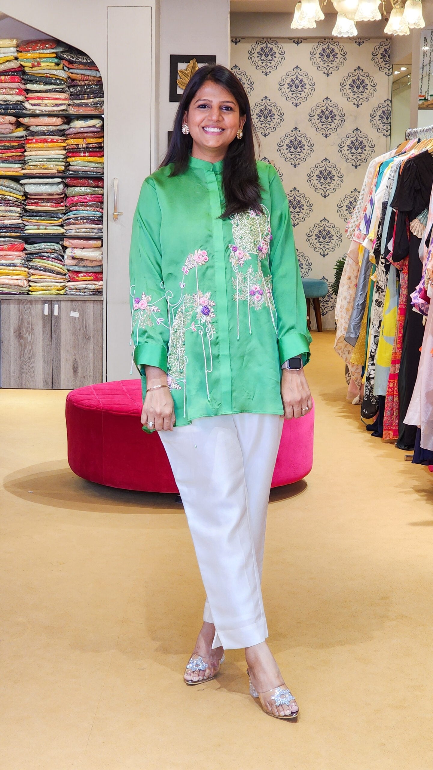 Jade Green Heavily Embellished Shirt & Pants Set