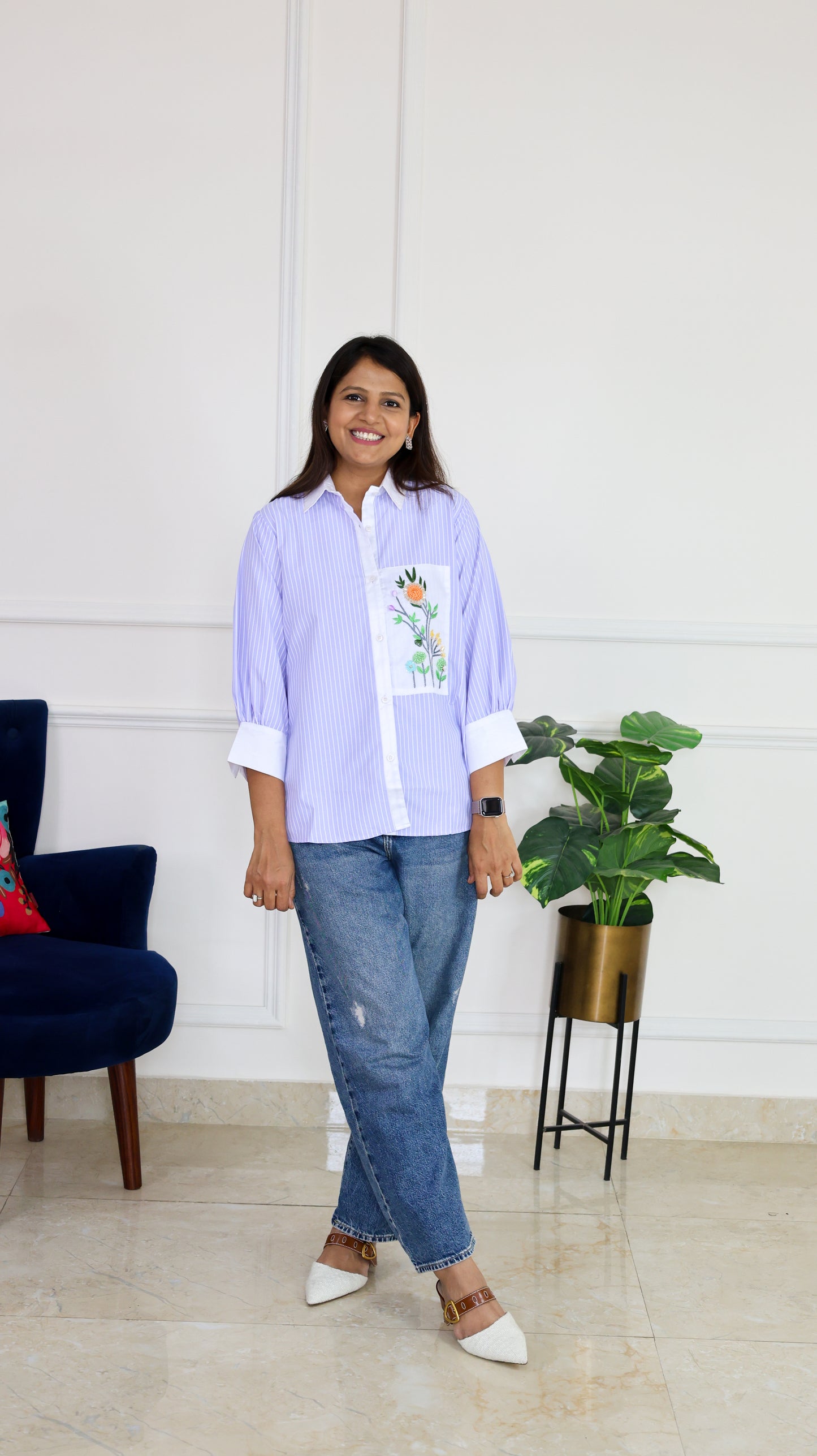 Lilac Blue Stripe and Bloom Shirt