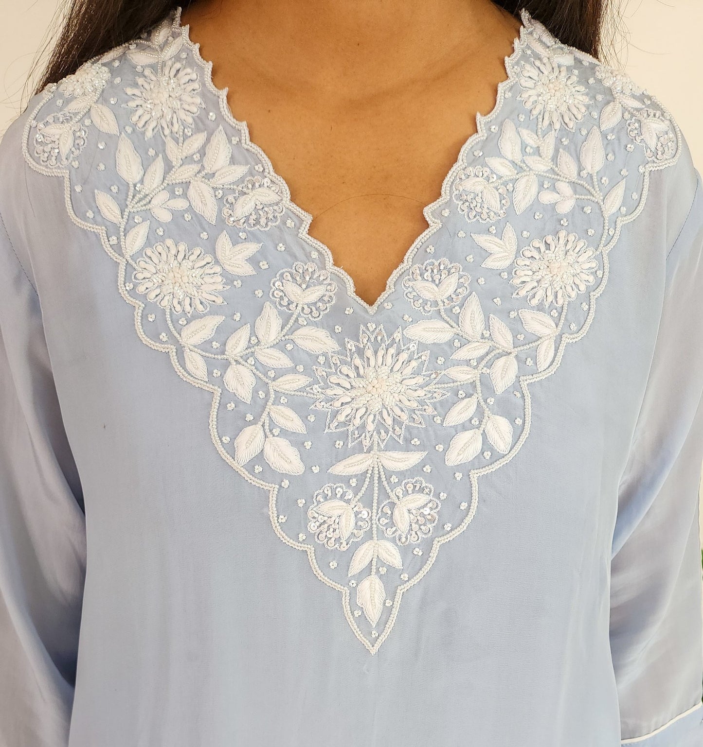 Powder Blue Embroidered Set with Tulip Pants