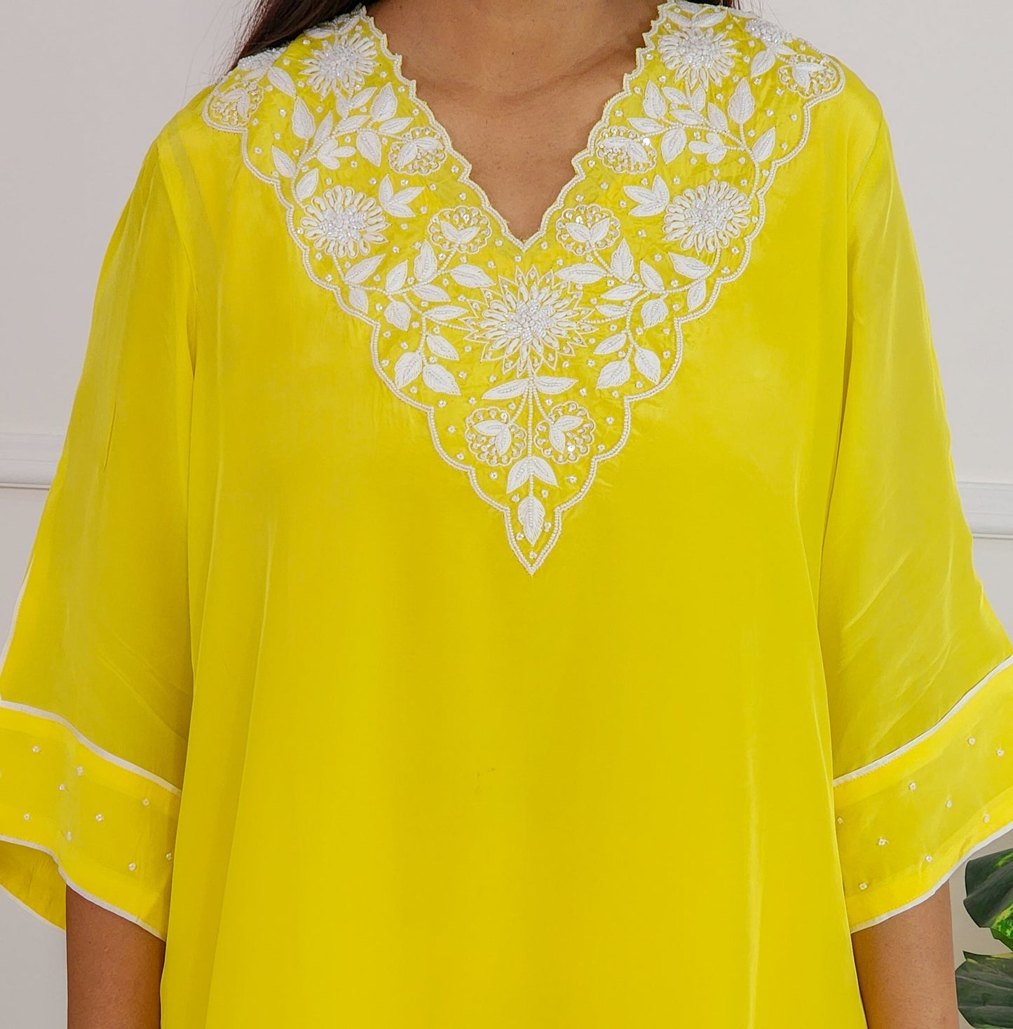 Electric Yellow Embroidered Set with Tulip Pants