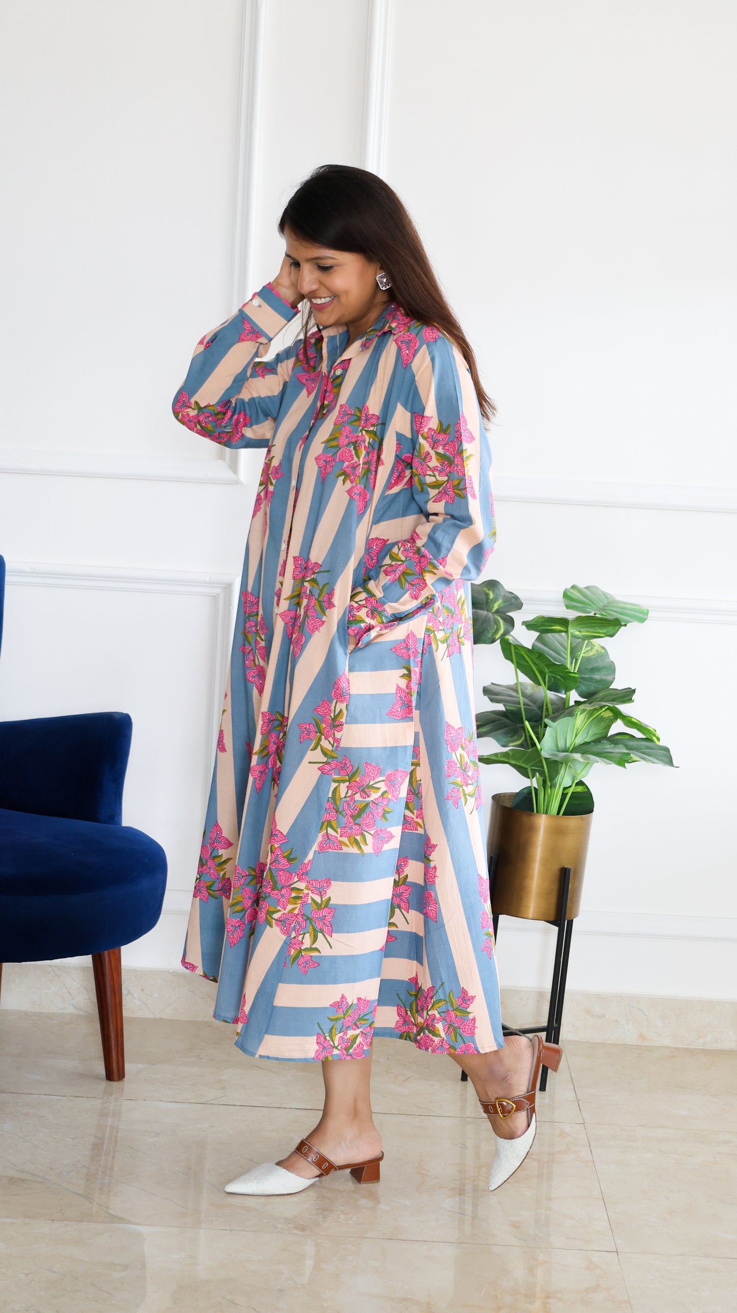 Blue Floral Stripe Tunic