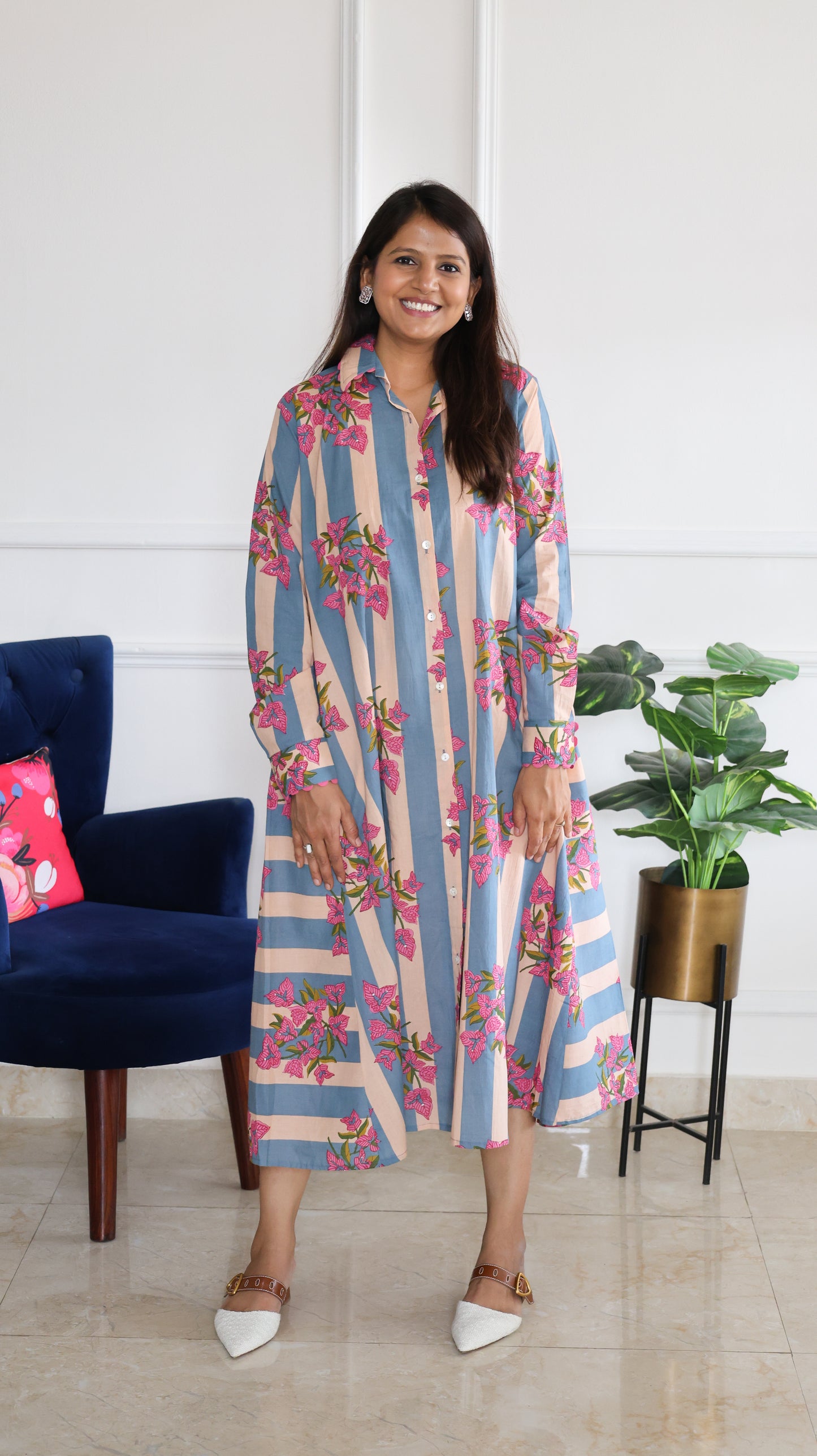 Blue Floral Stripe Tunic