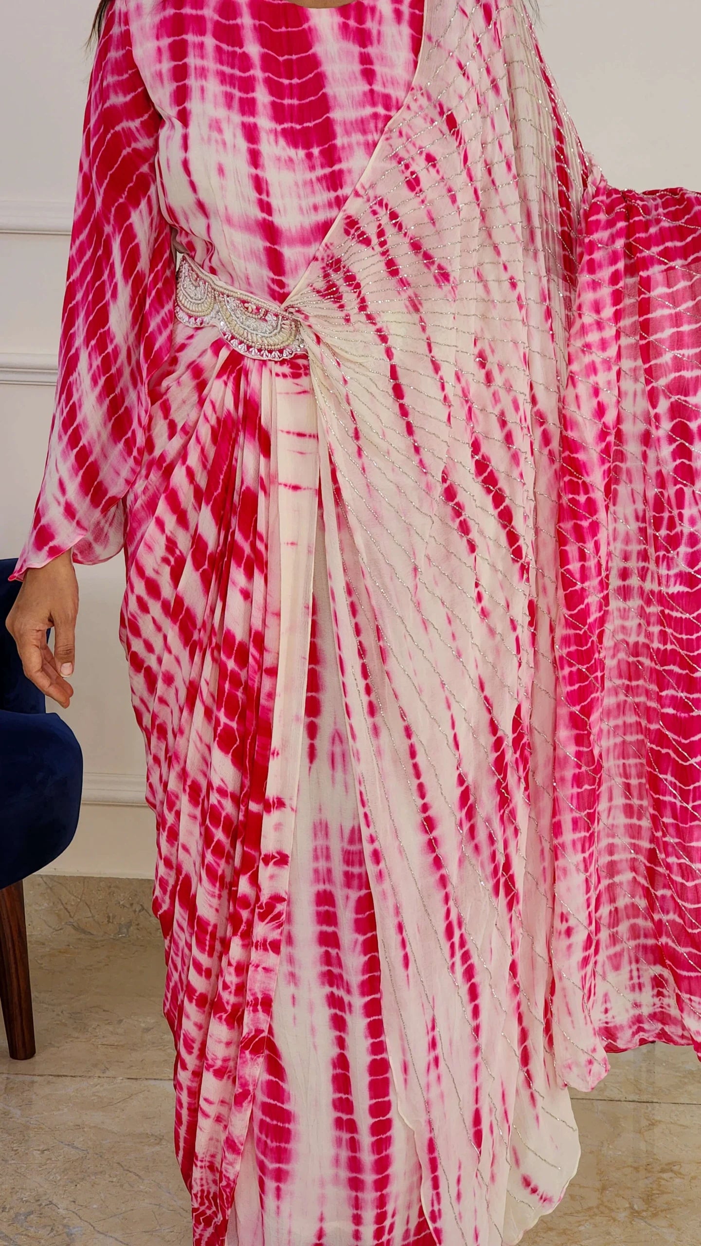 Pink Tie Dye One Side Cape Pattern with Belt