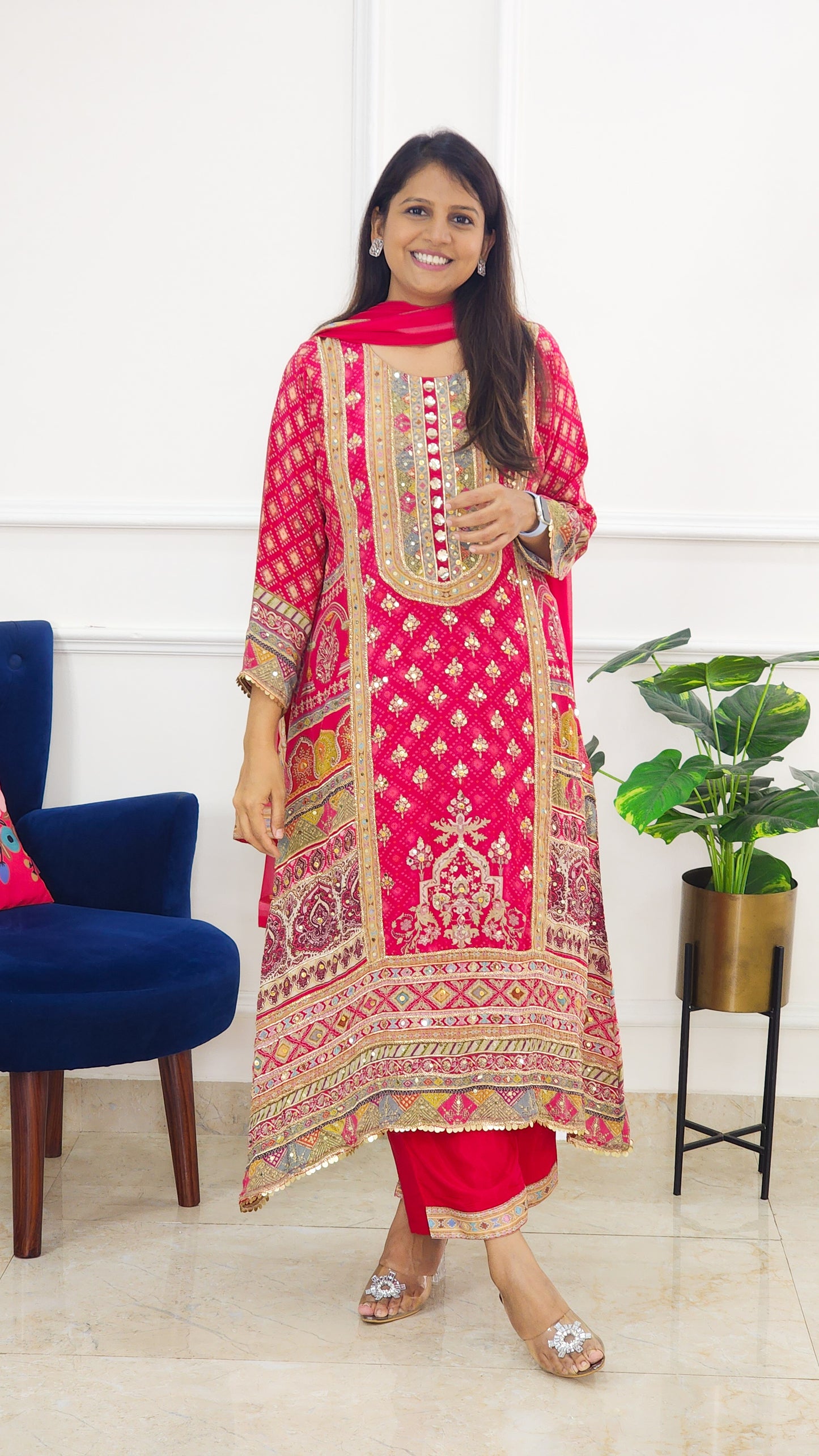 Red Festive Mirror Highlight Kurta Set