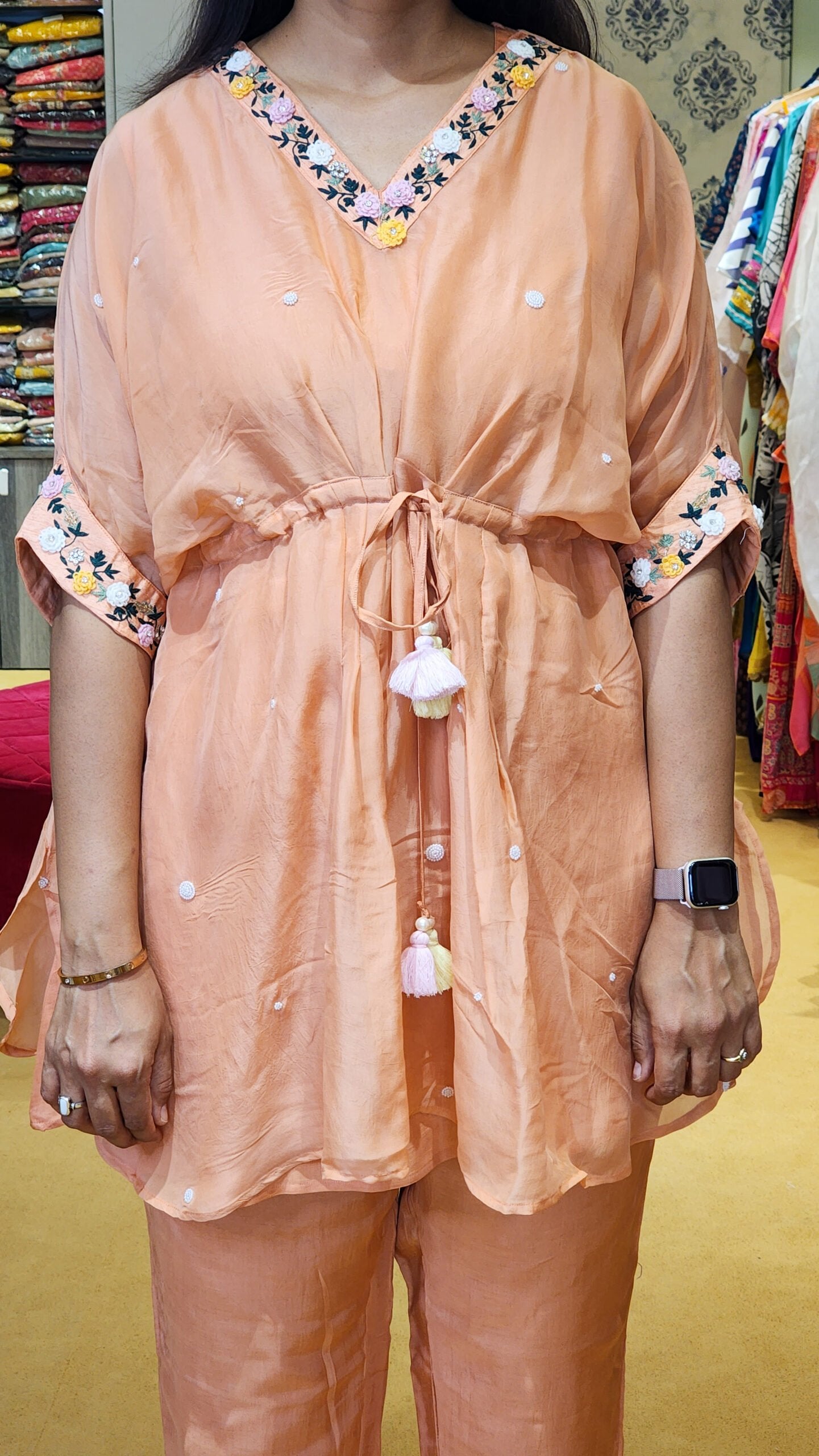 Tangerine Embroidery Kaftan Co ord Set