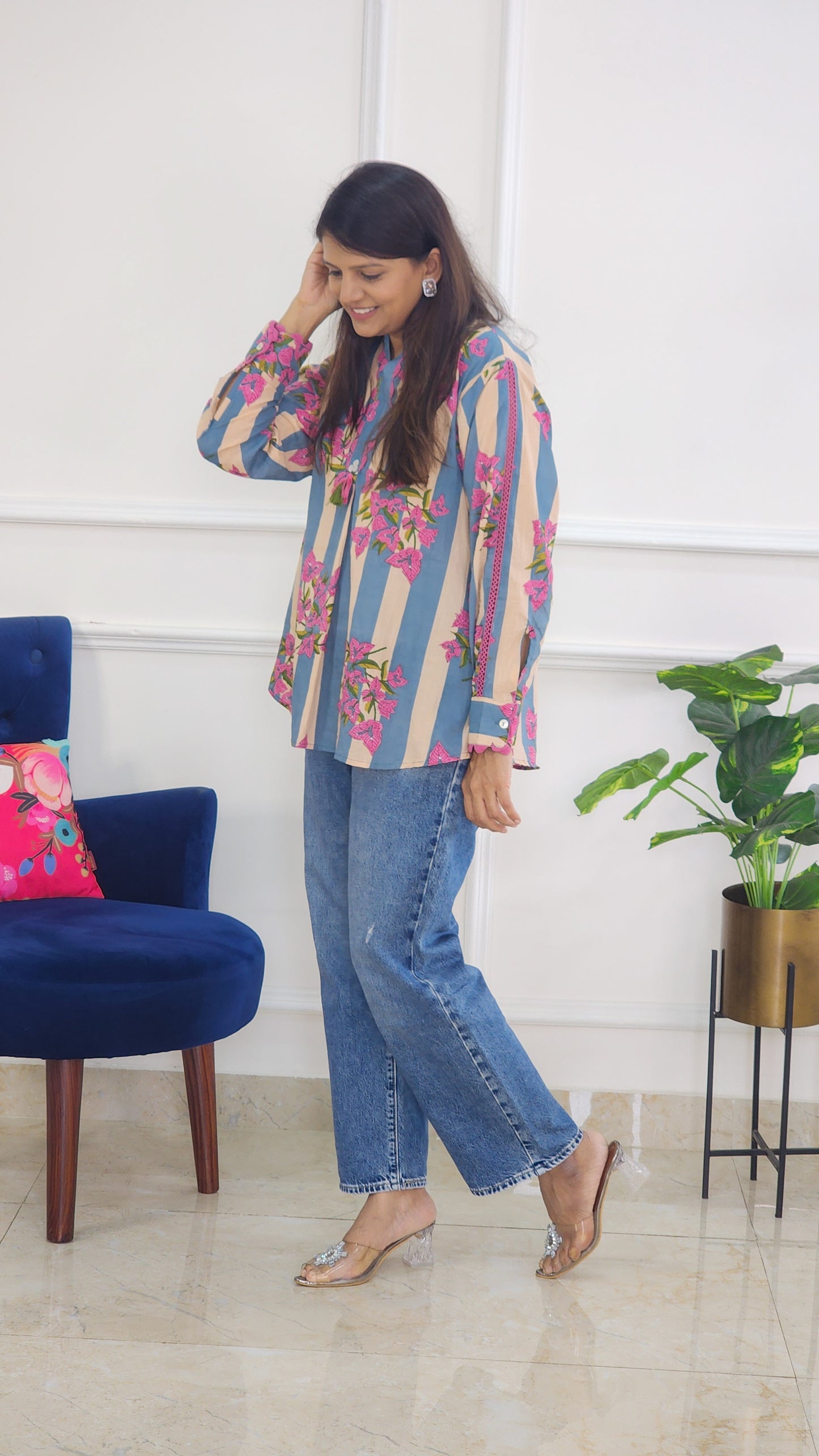 Blue Jaipuri block Shirts Top