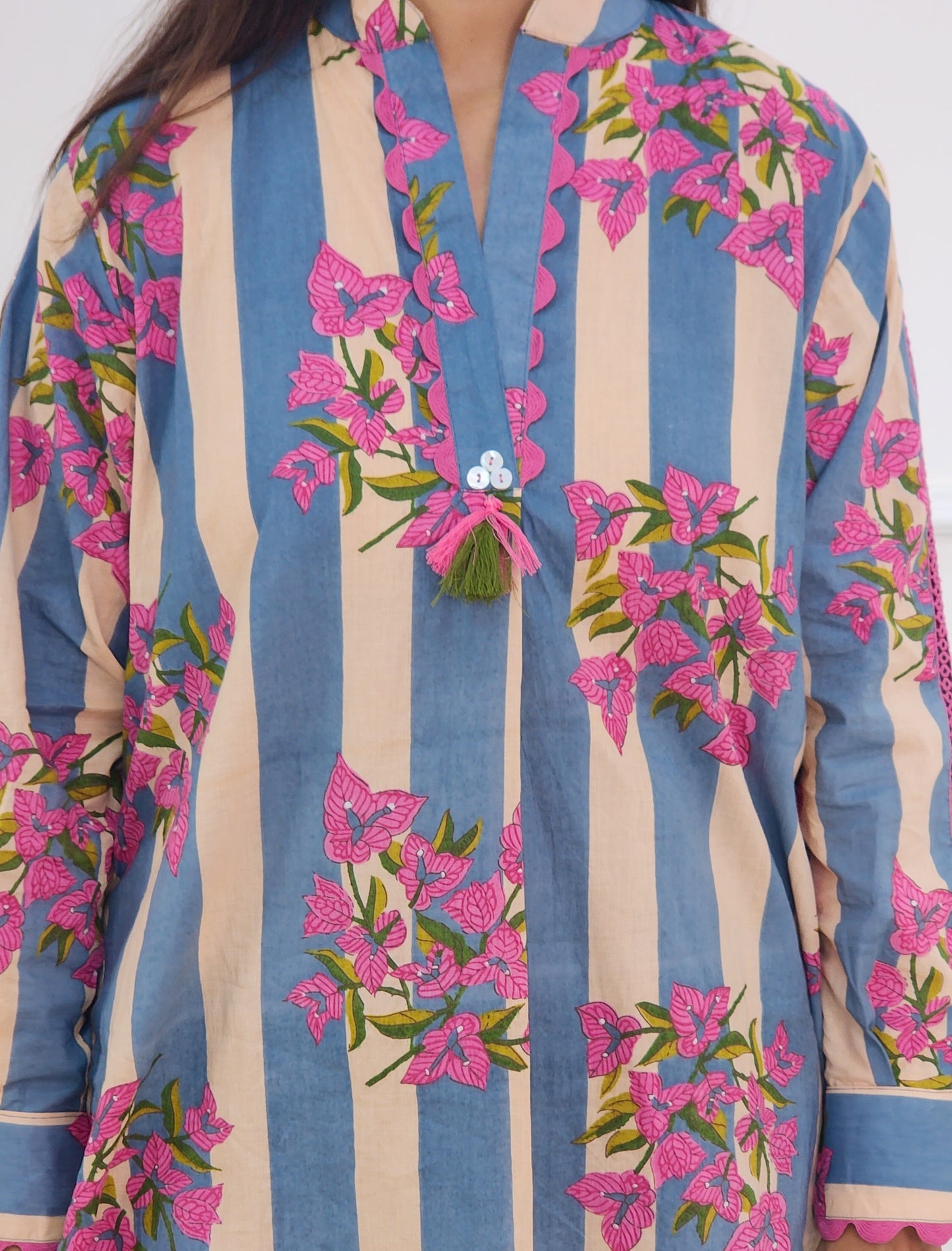 Blue Jaipuri block Shirts Top