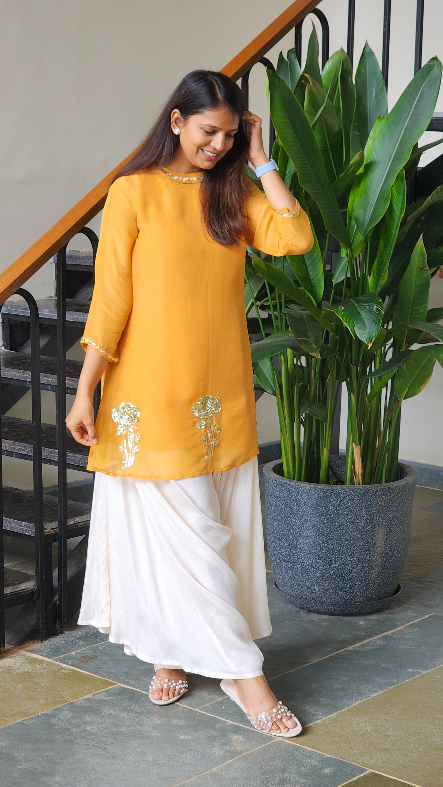Mango Organza kurta with Loose Pants