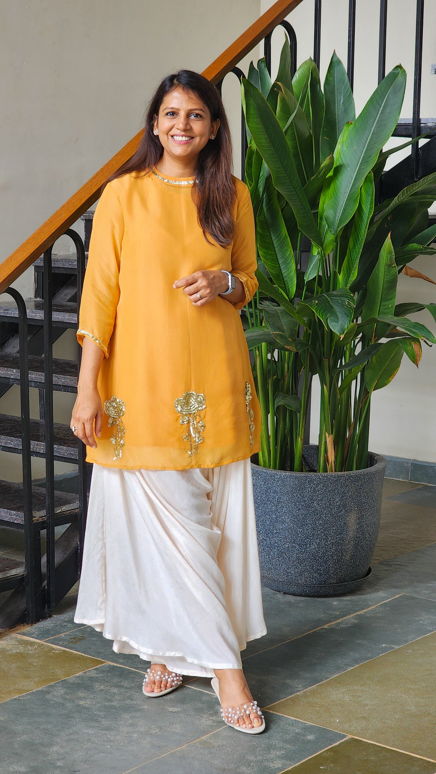 Mango Organza kurta with Loose Pants