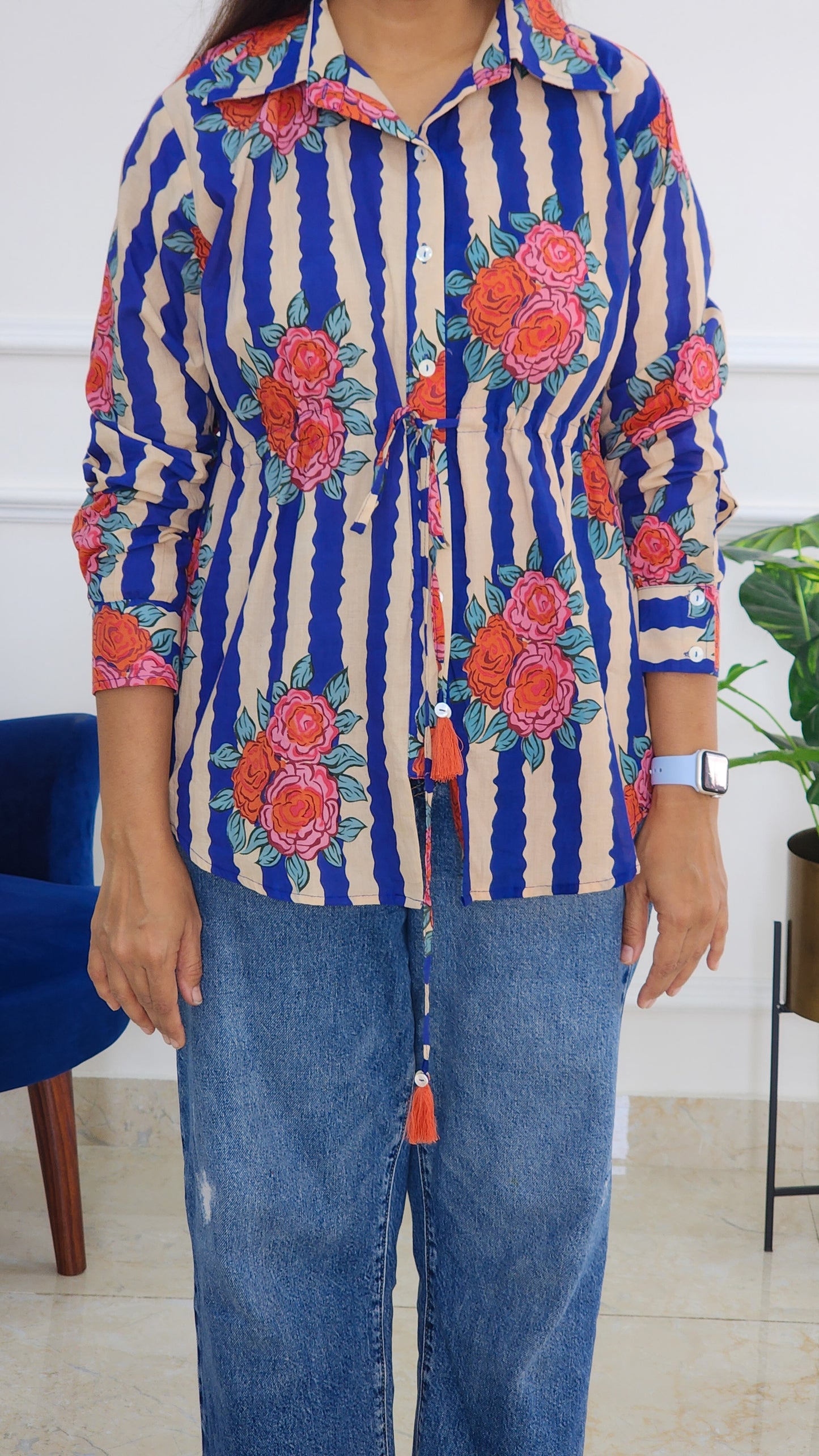 Blue Knot Detailing Block Shirt