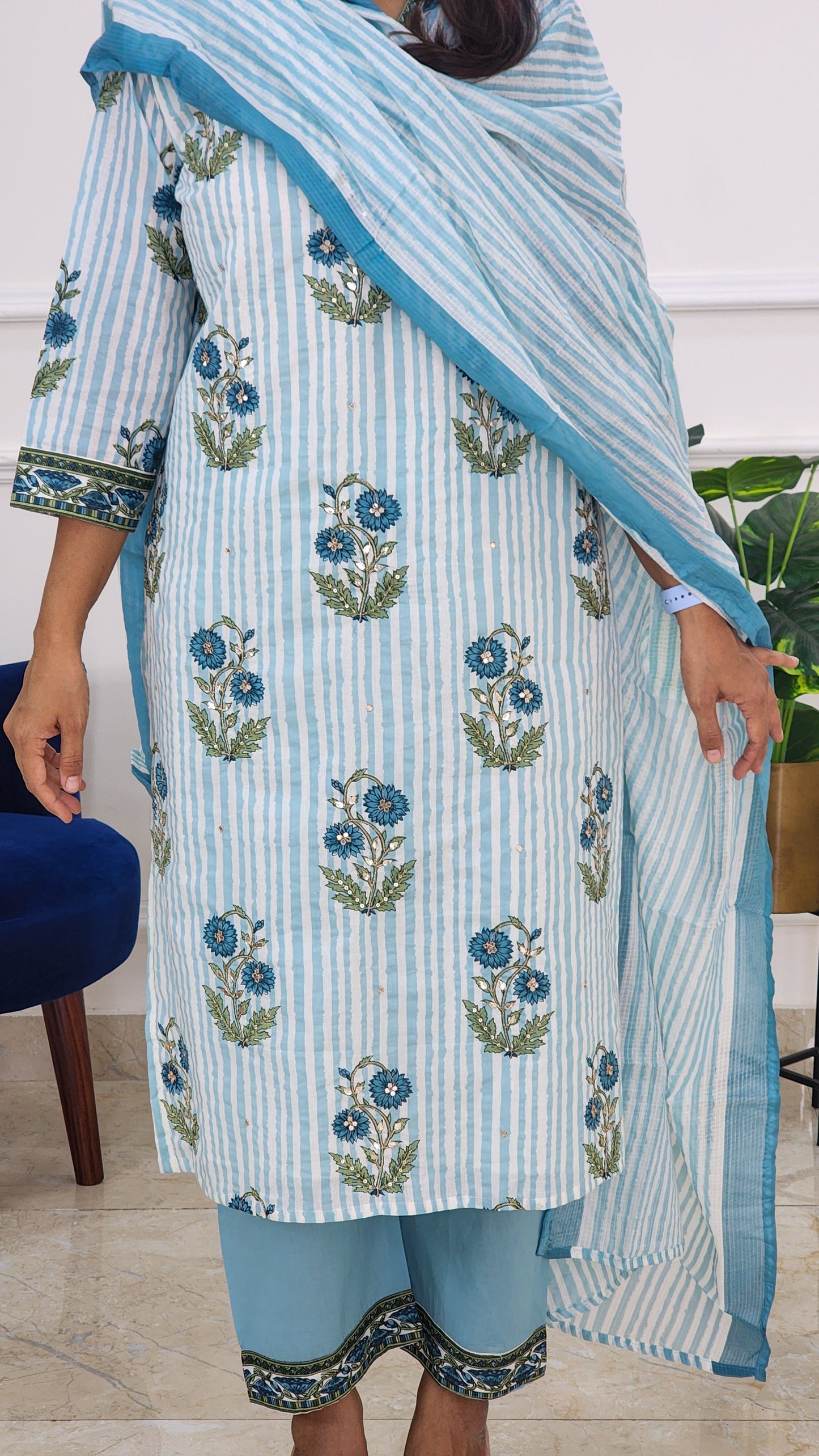 Blue Gulabo Block Print Kurta Set