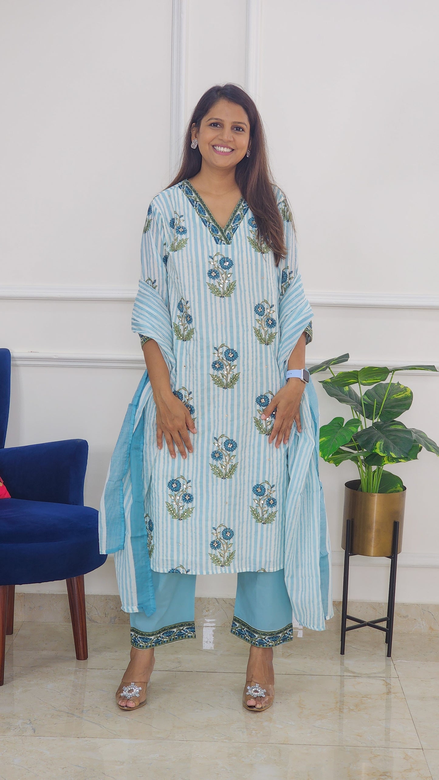 Blue Gulabo Block Print Kurta Set