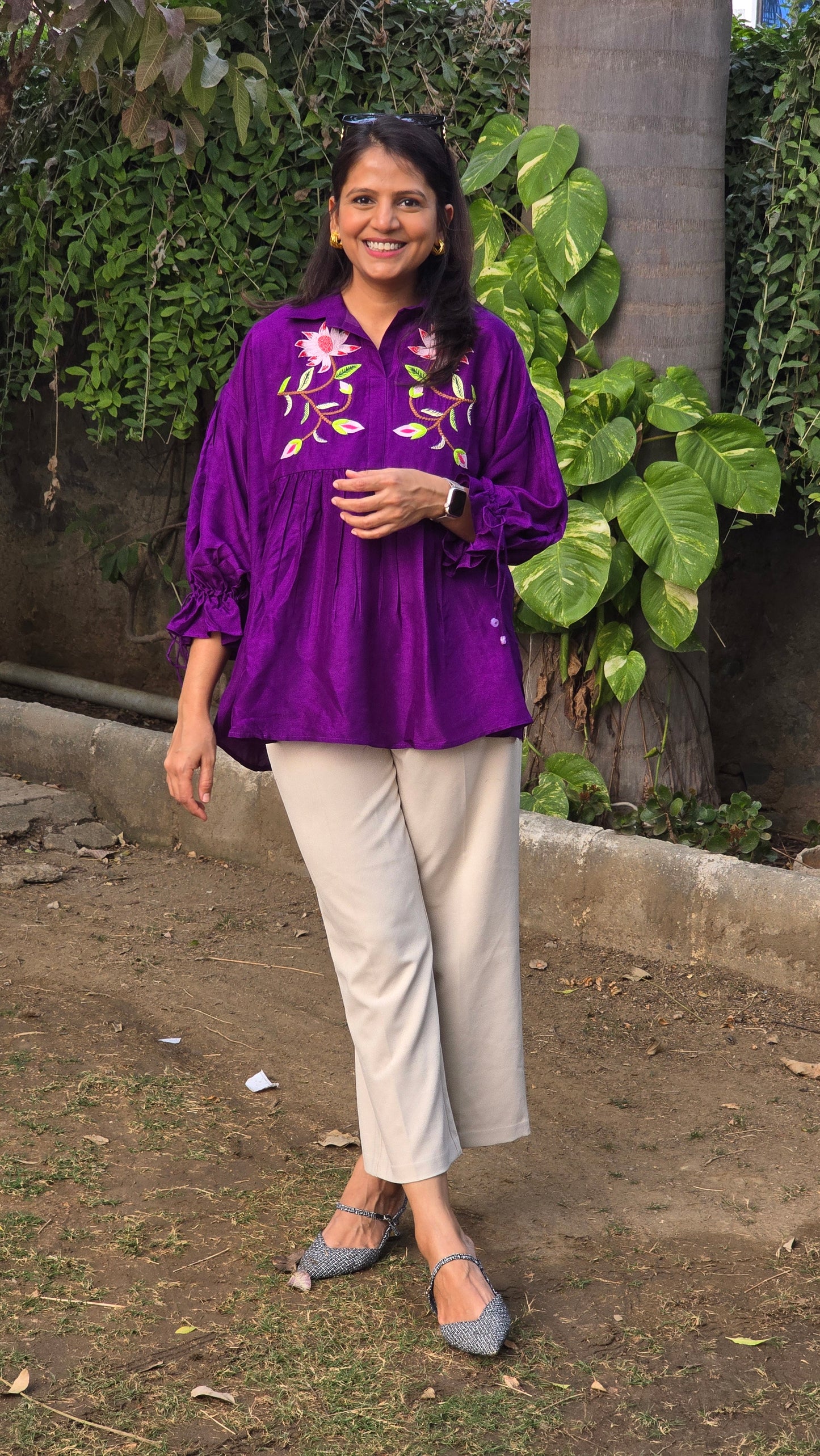 Purple Embroidery Shirt